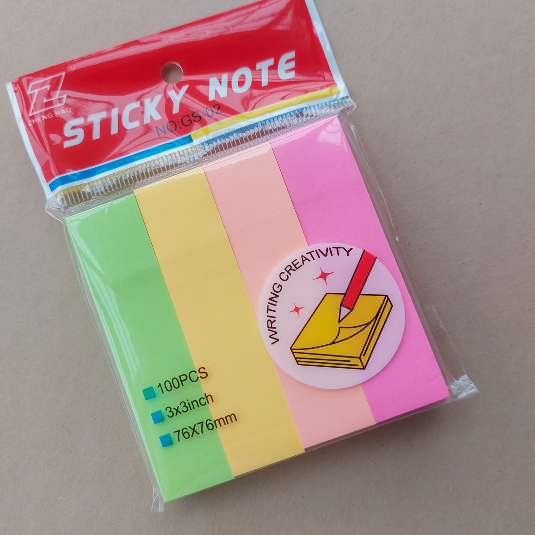 4 Cut Sticky Notes Neon 0.75"x3"