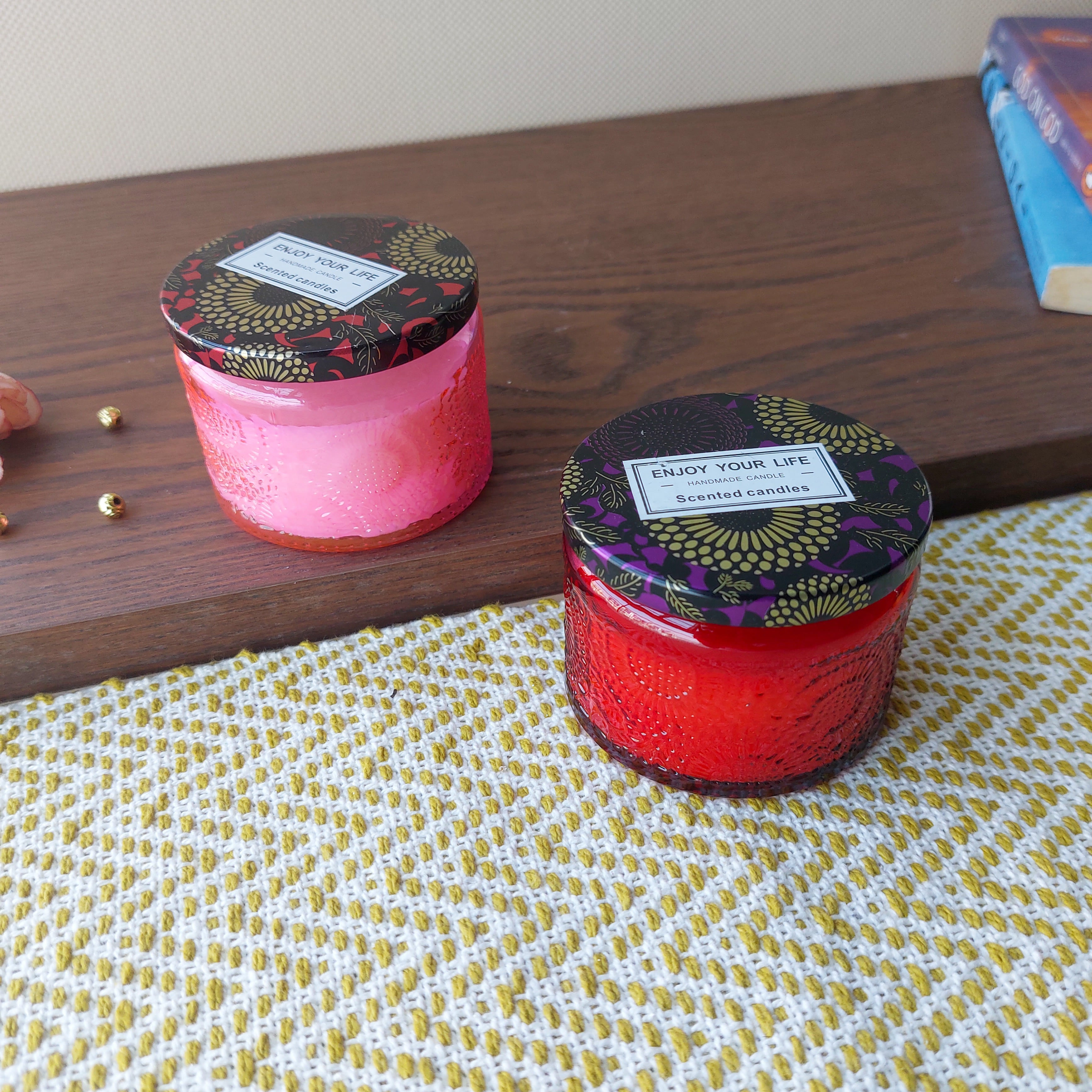 Enjoy Your Life Scented Candles Glass Bottle With Tin Cover