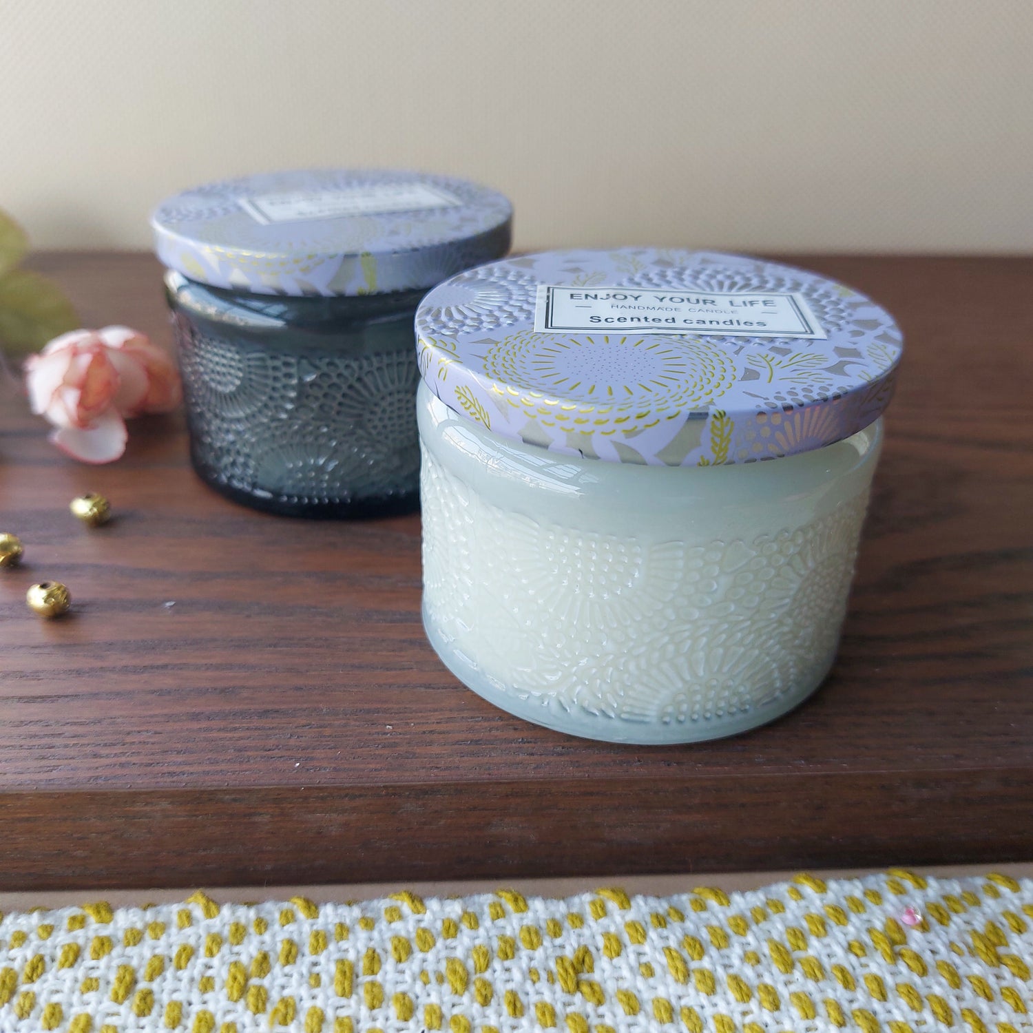 Enjoy Your Life Scented Candles Glass Bottle With Tin Cover