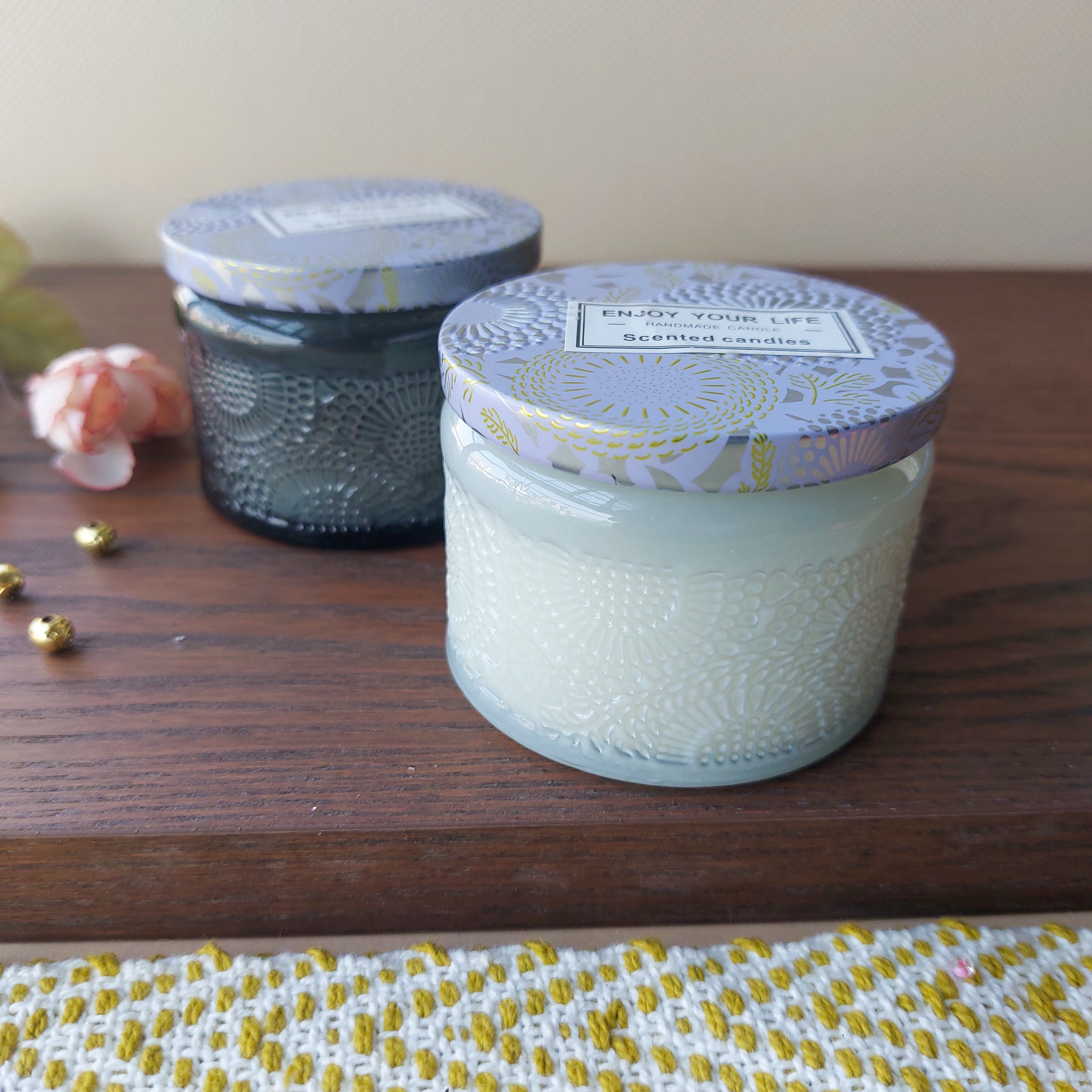Enjoy Your Life Scented Candles Glass Bottle With Tin Cover