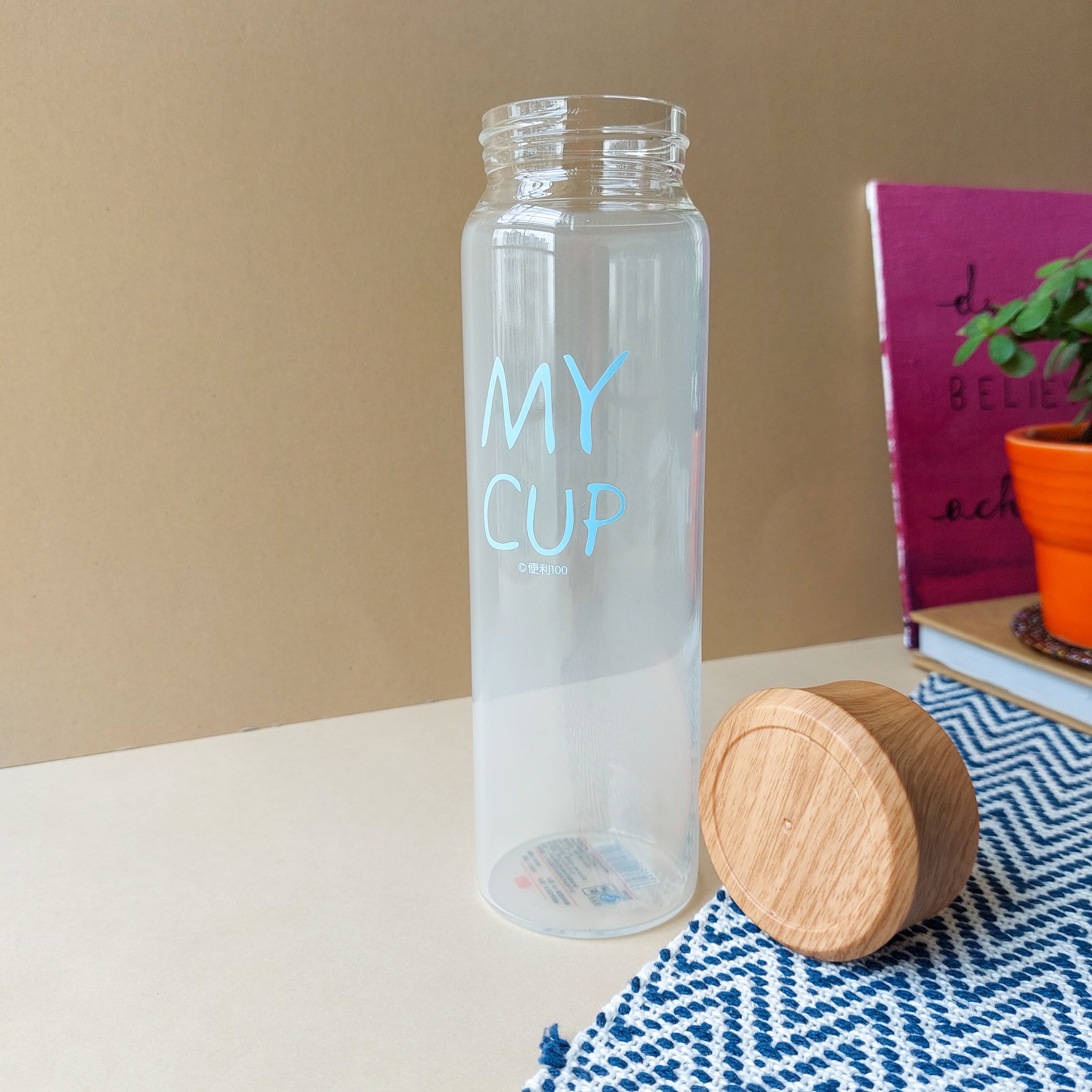 Premium My Cup Glass Bottles With Wooden Lid 400ml