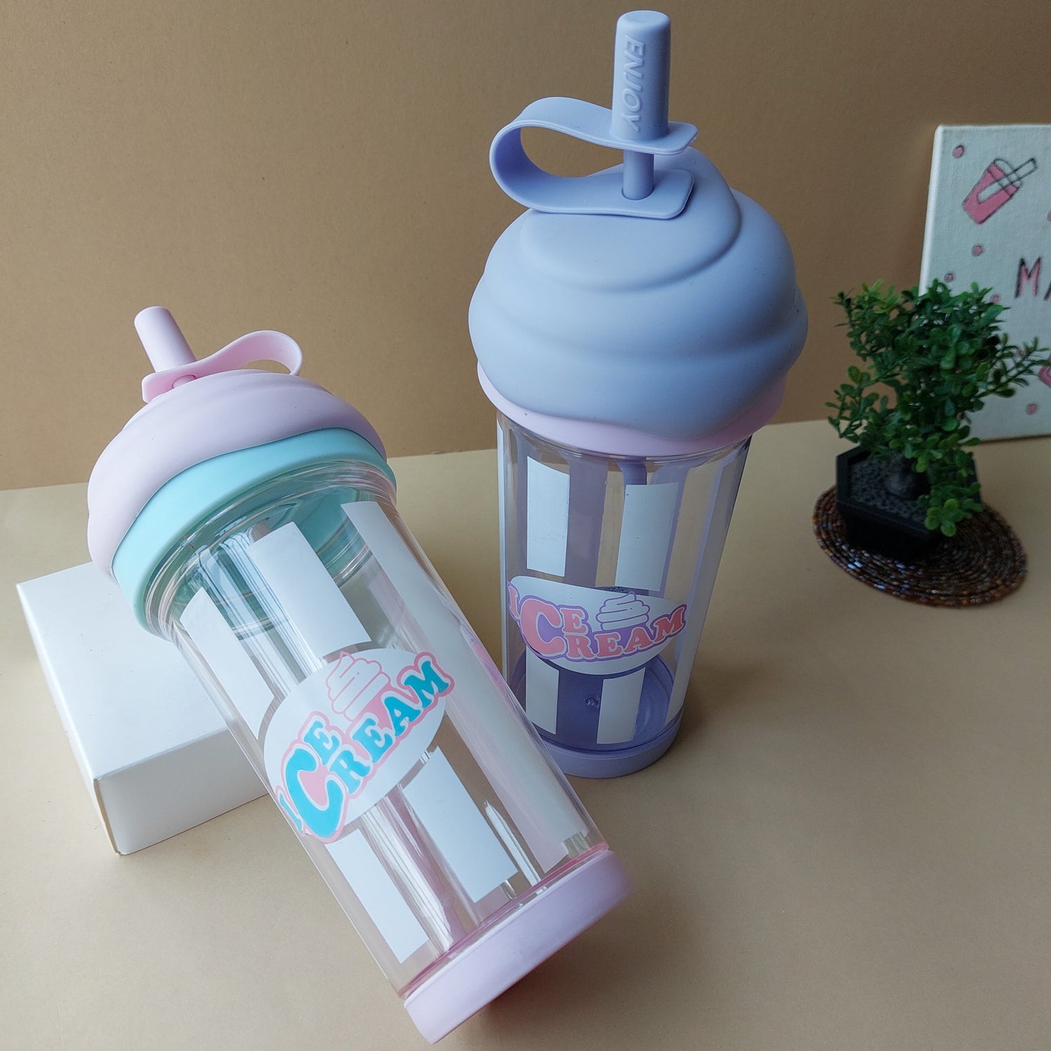 Icecream Sipper Glasses With Straw 500ml