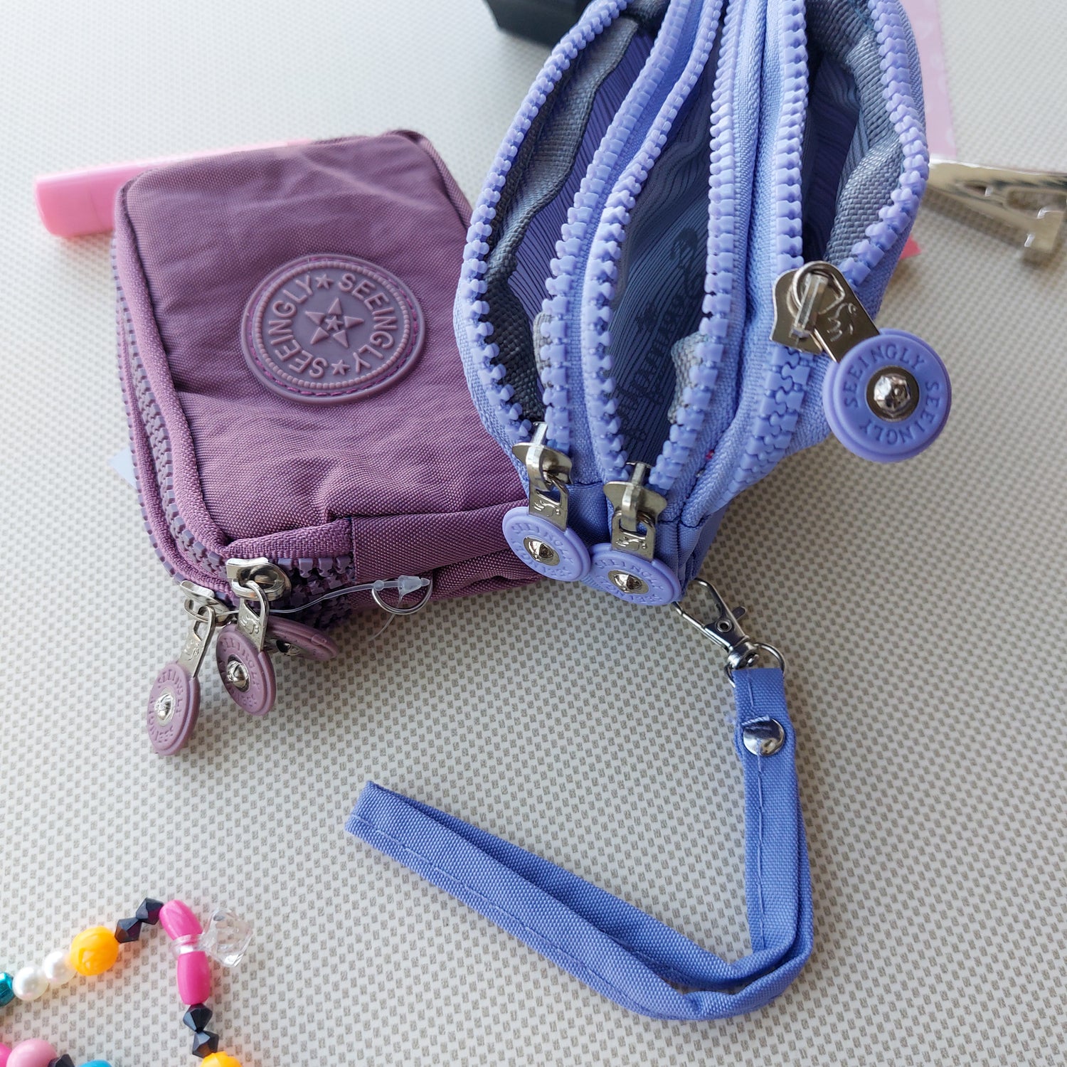 Seeingly Small Pouches Mauve and Purple - 3 Zip