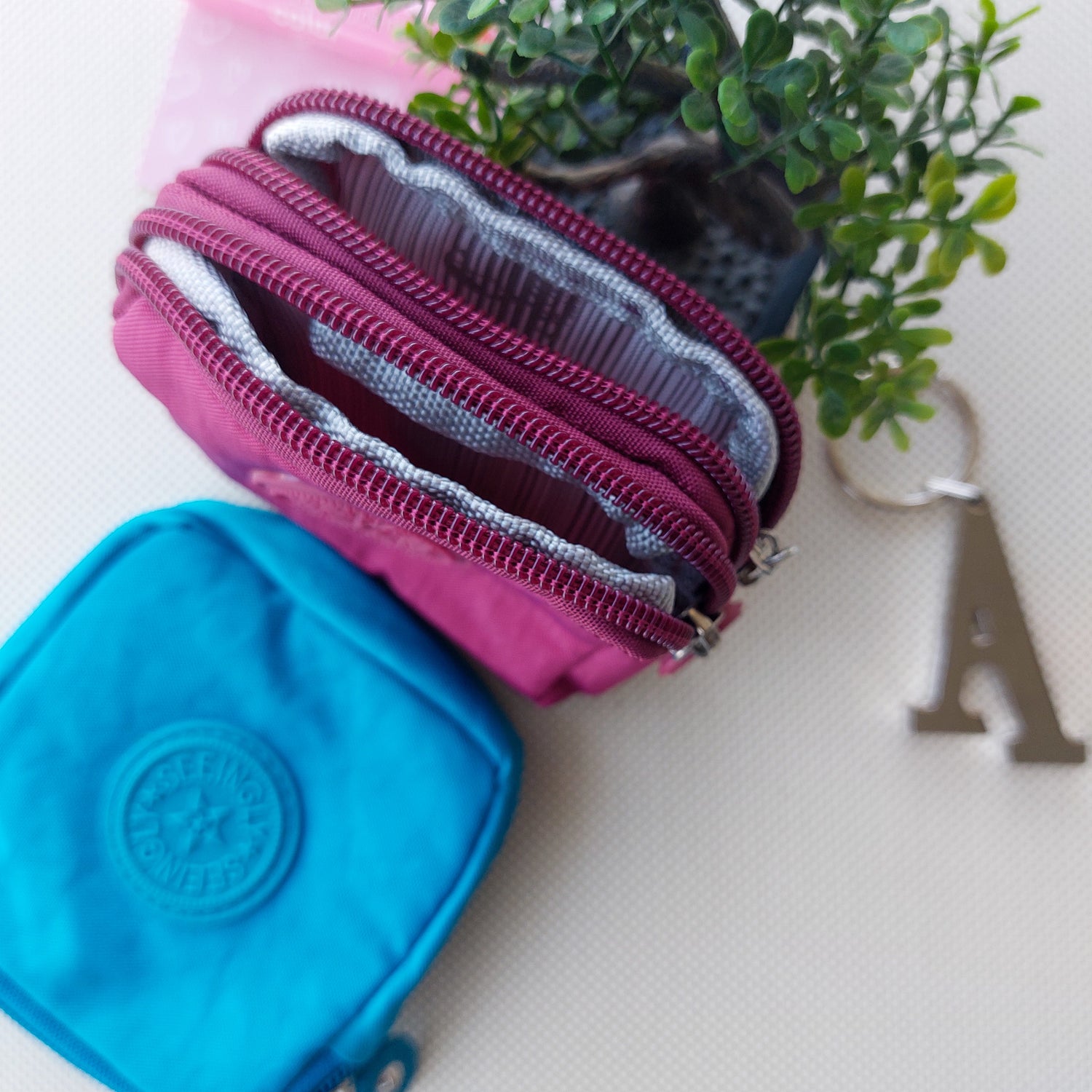 Seeingly Pouches Square Blue and Magenta 2 Zips