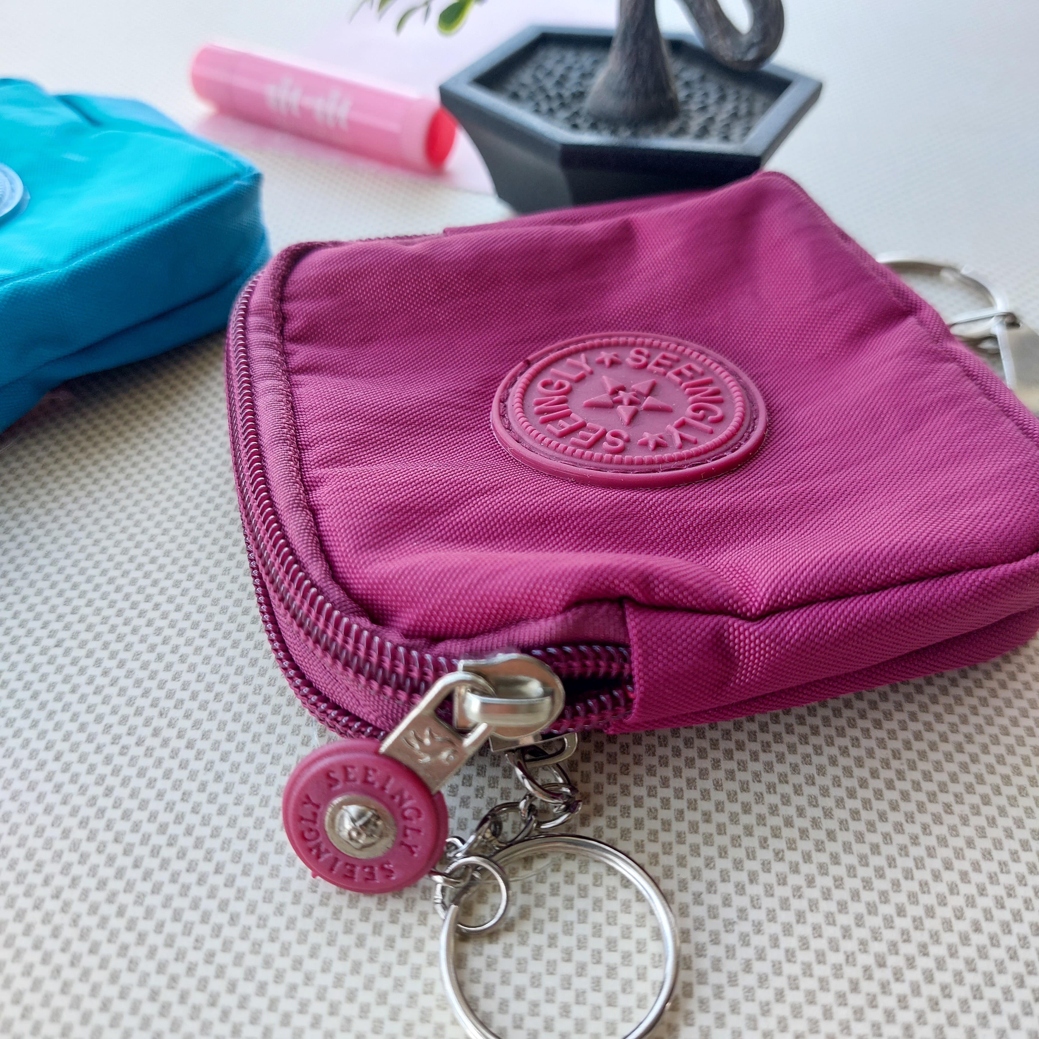 Seeingly Pouches Square Blue and Magenta 2 Zips