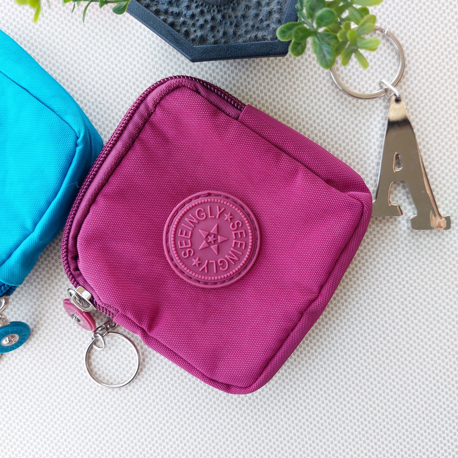 Seeingly Pouches Square Blue and Magenta 2 Zips