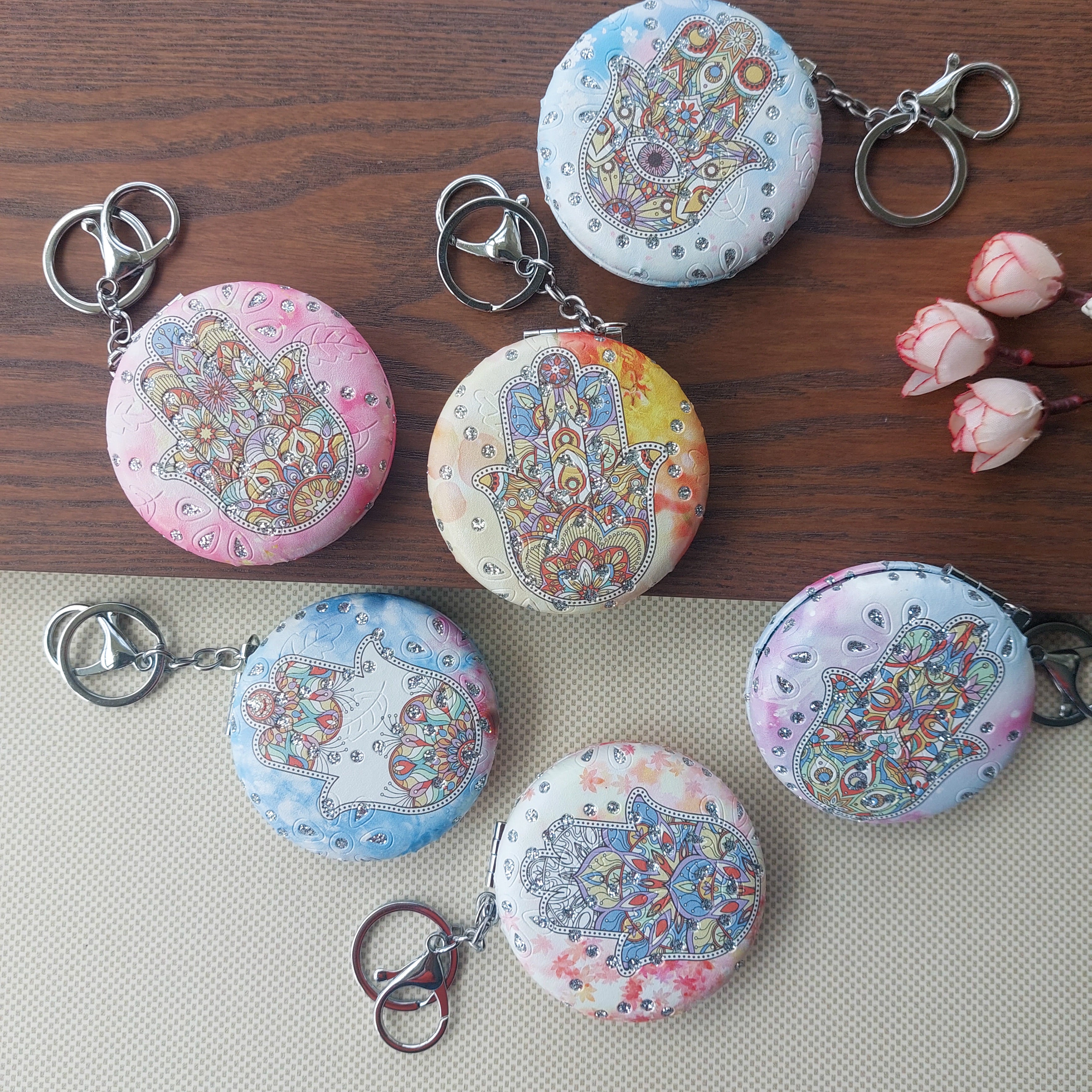 Intricate Design Pocket Mirror Keychains