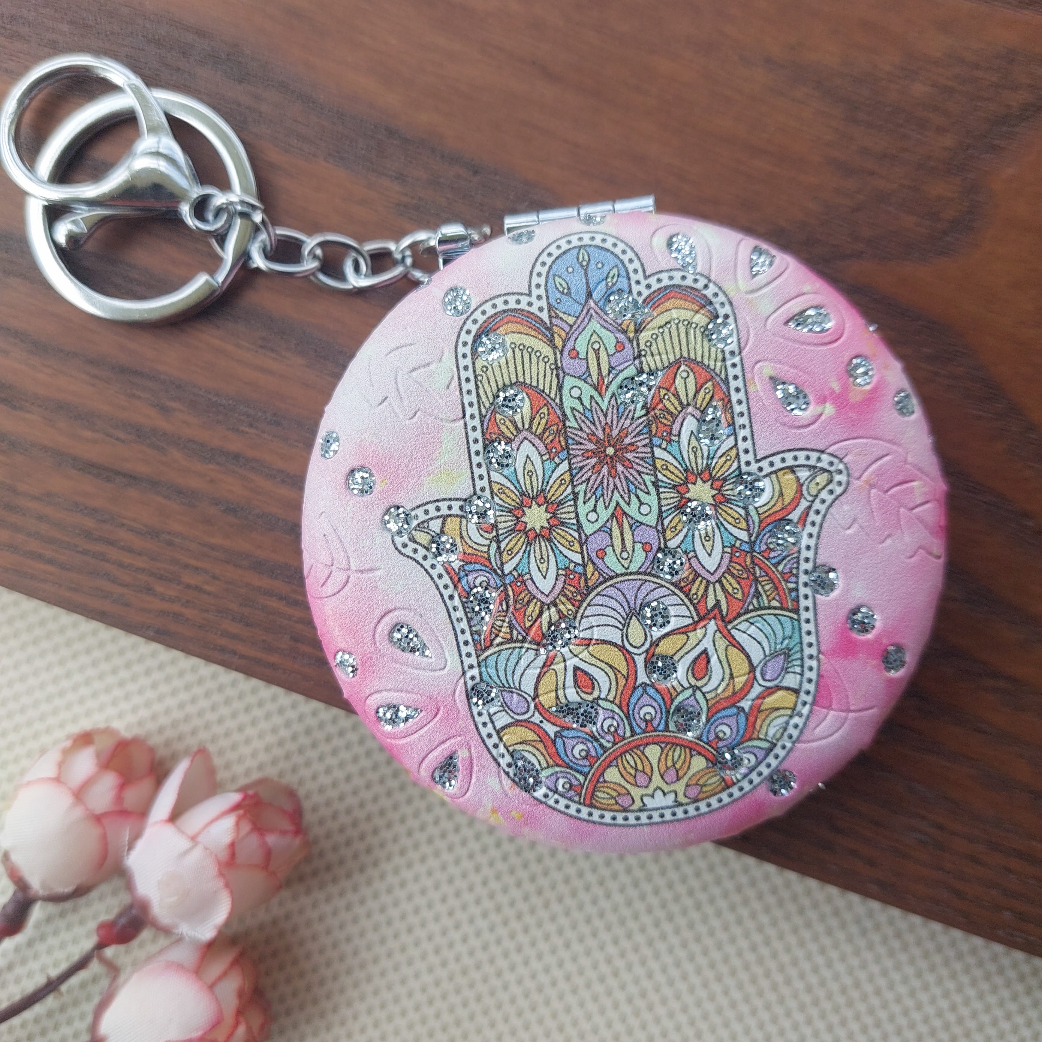 Intricate Design Pocket Mirror Keychains