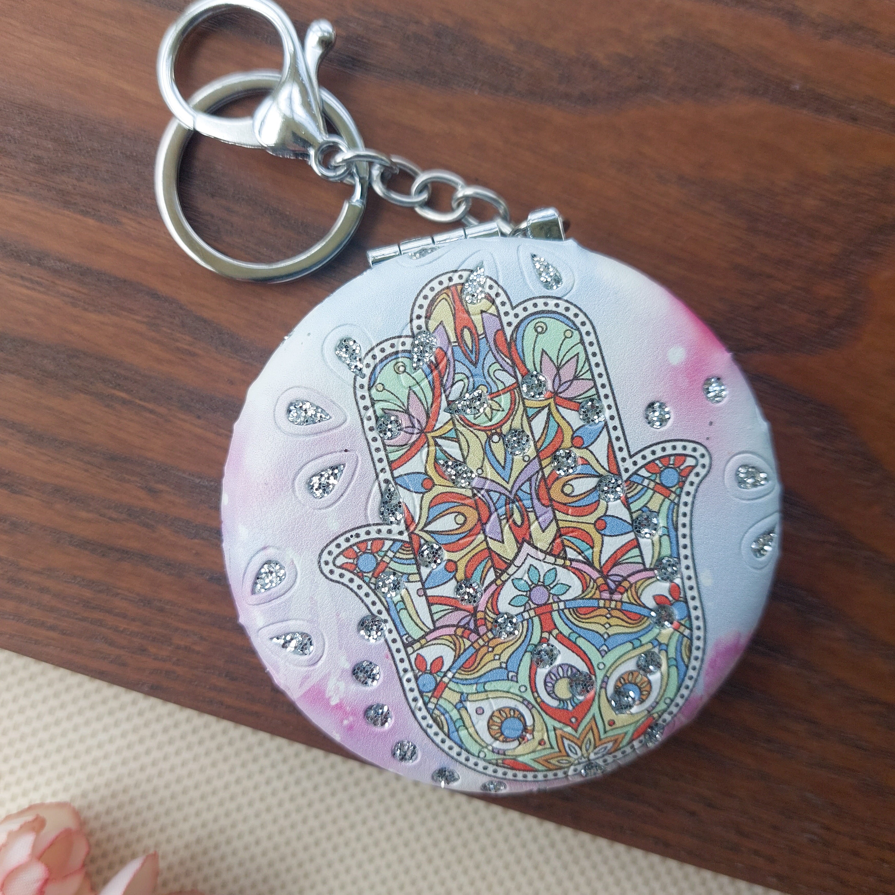 Intricate Design Pocket Mirror Keychains