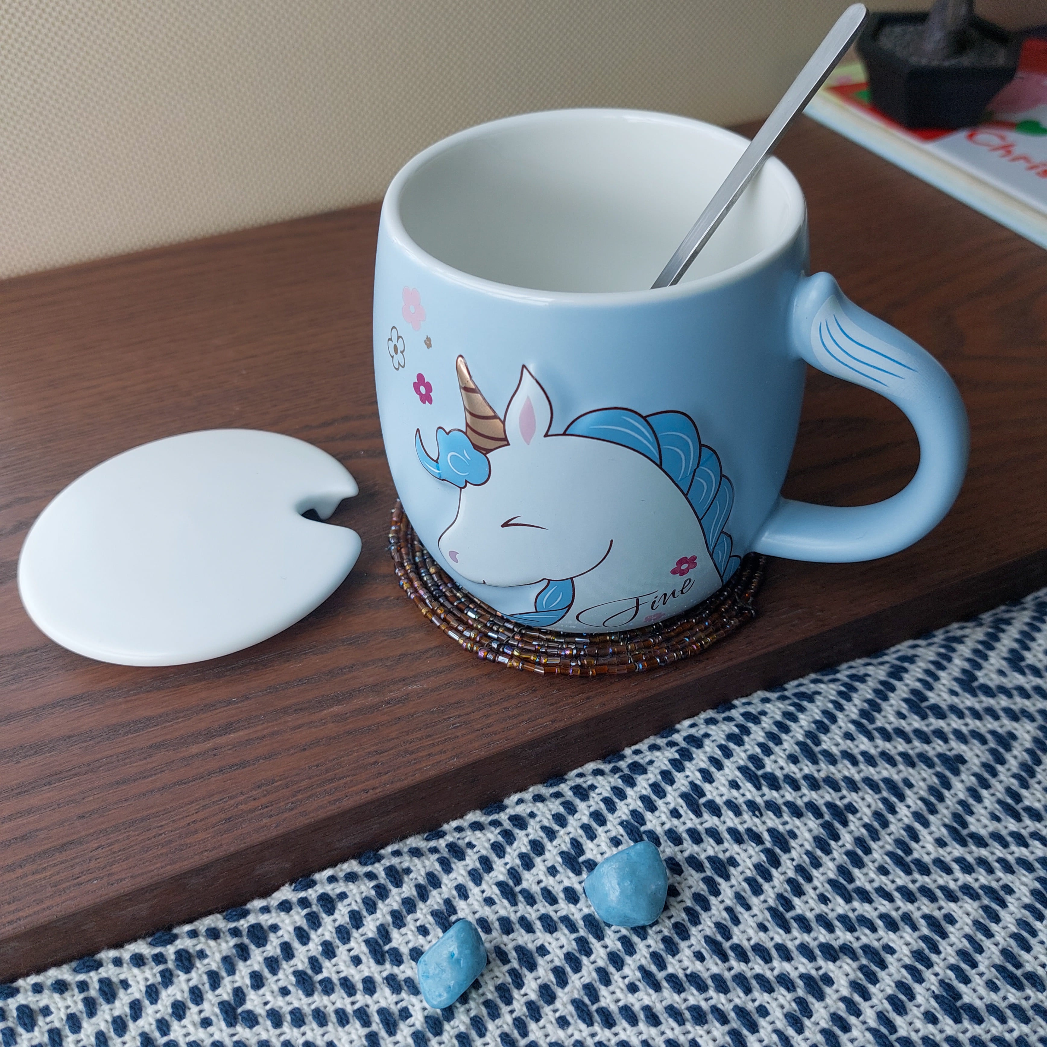 Unicorn Ceramic Mugs with Spoon and Lid