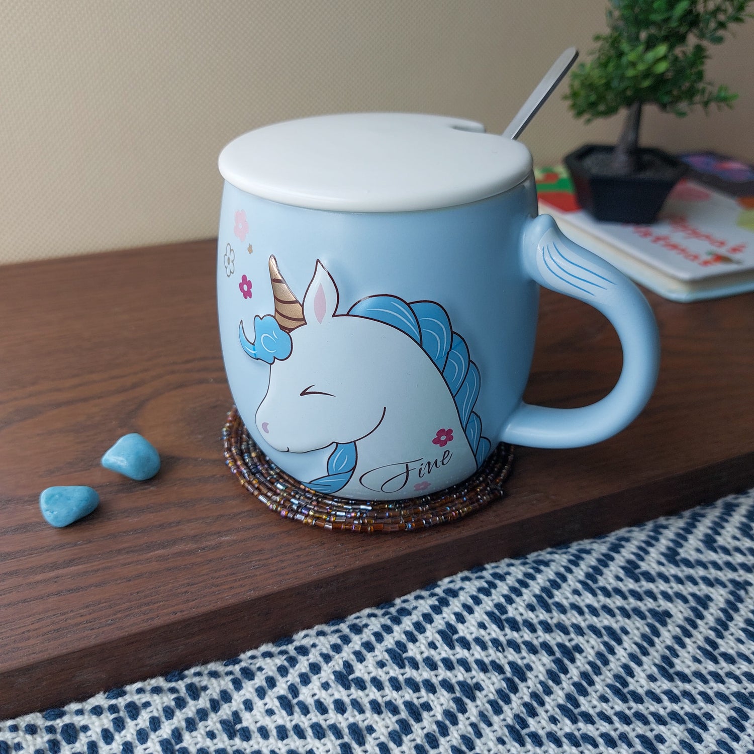 Unicorn Ceramic Mugs with Spoon and Lid