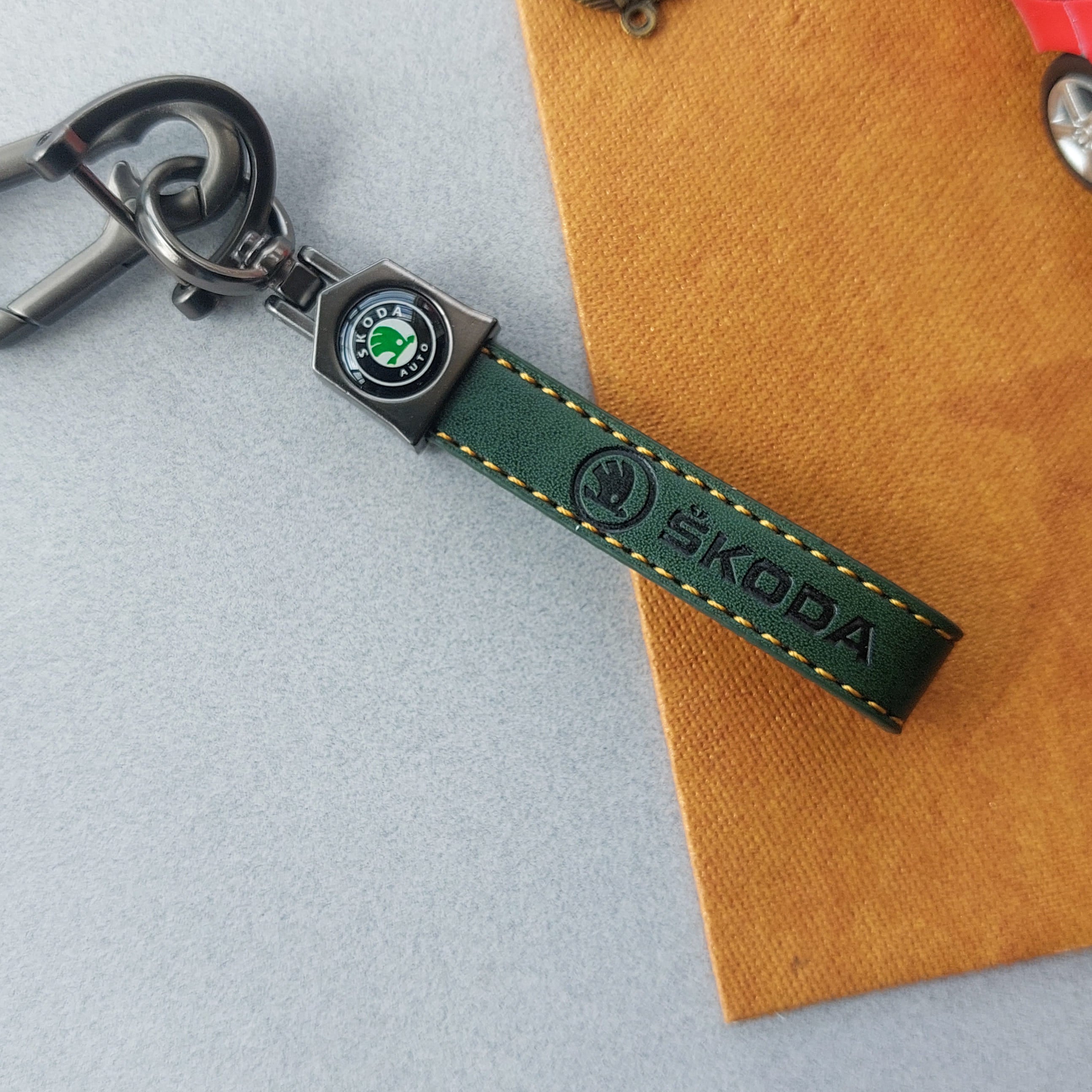 Skoda Car Logo Leather Keychains