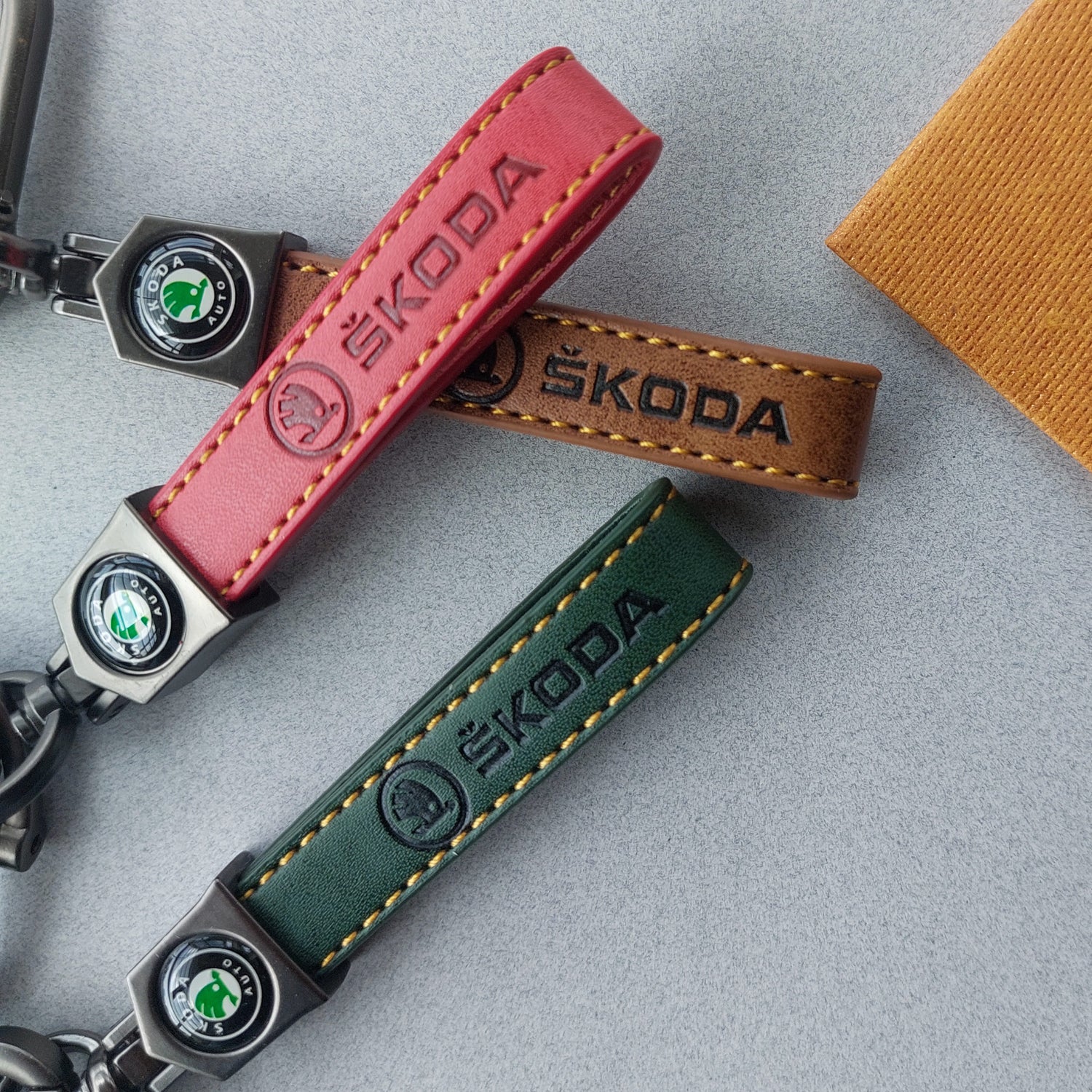 Skoda Car Logo Leather Keychains