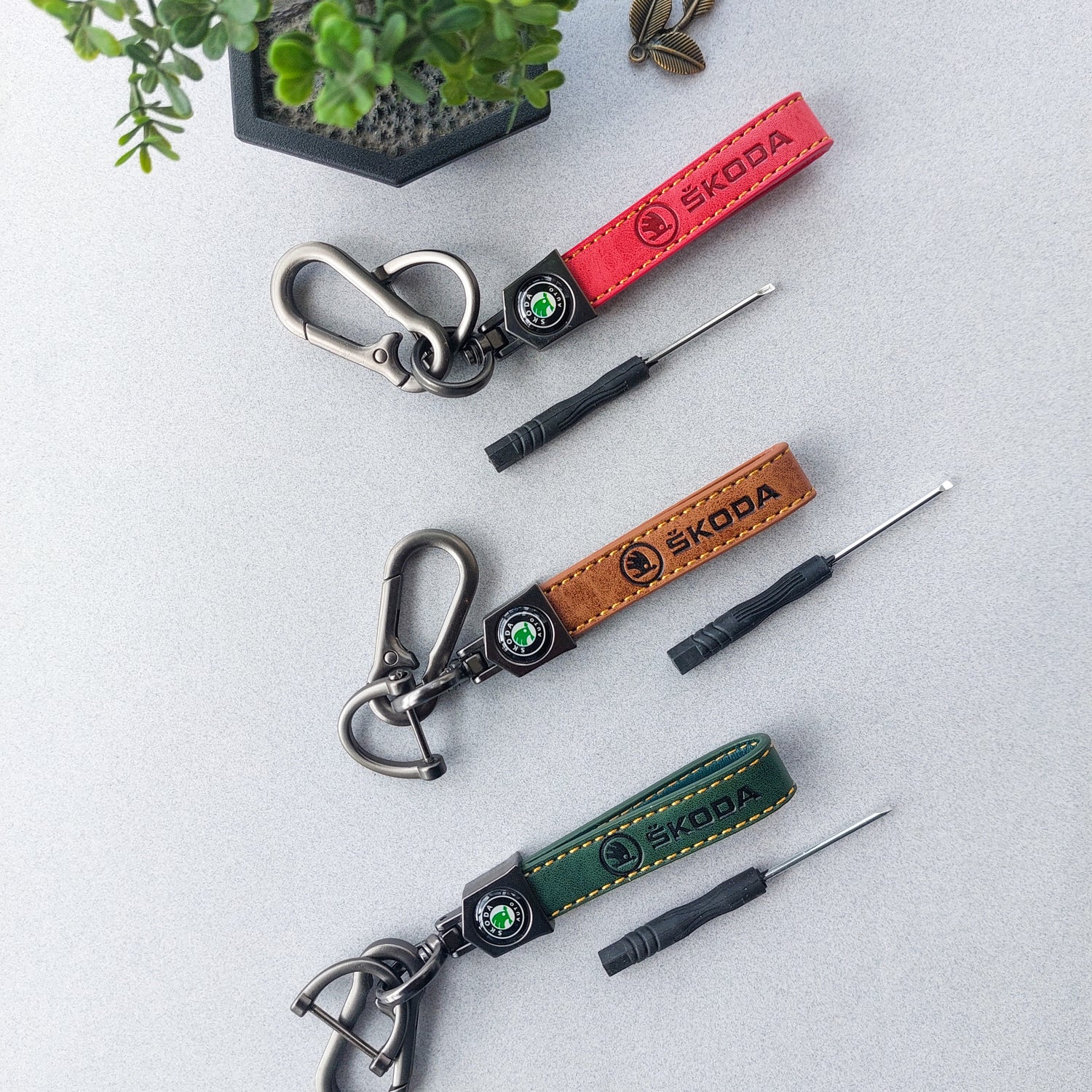 Skoda Car Logo Leather Keychains
