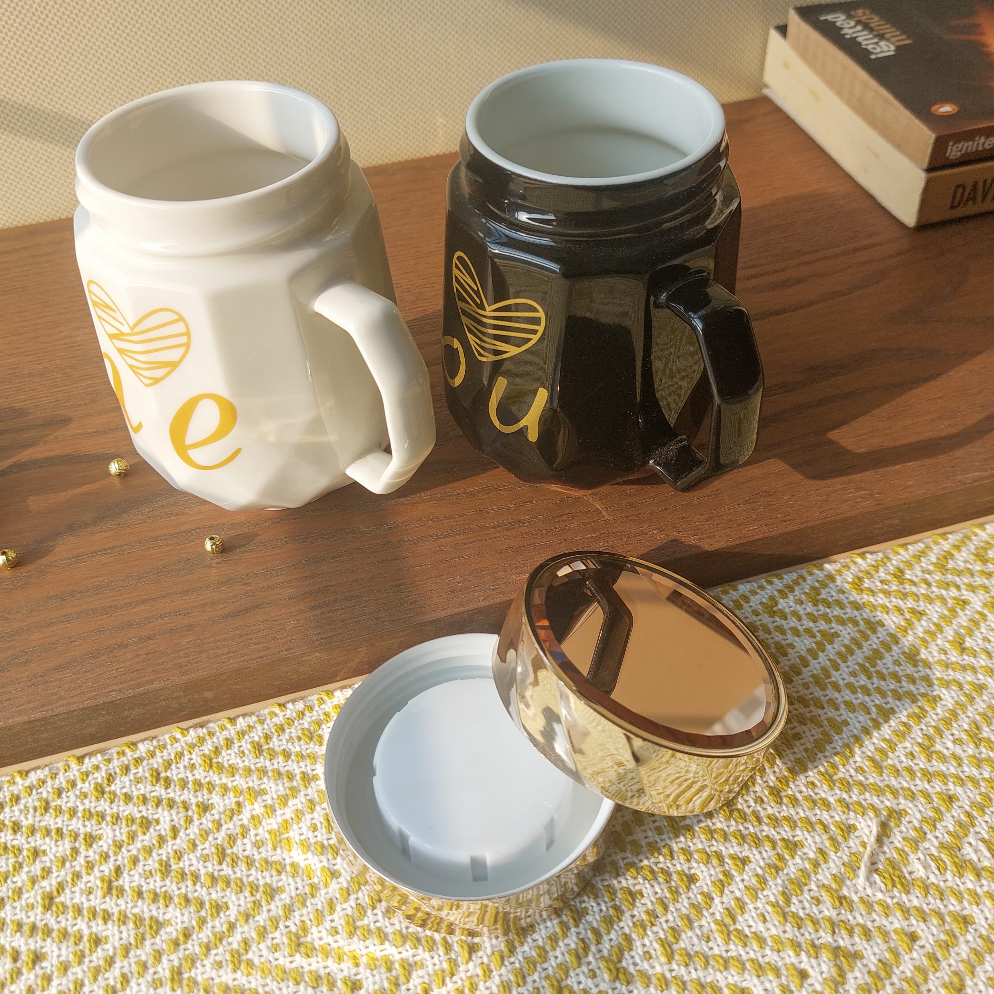 Ceramic Mugs With Lid You and Me 2pc Set