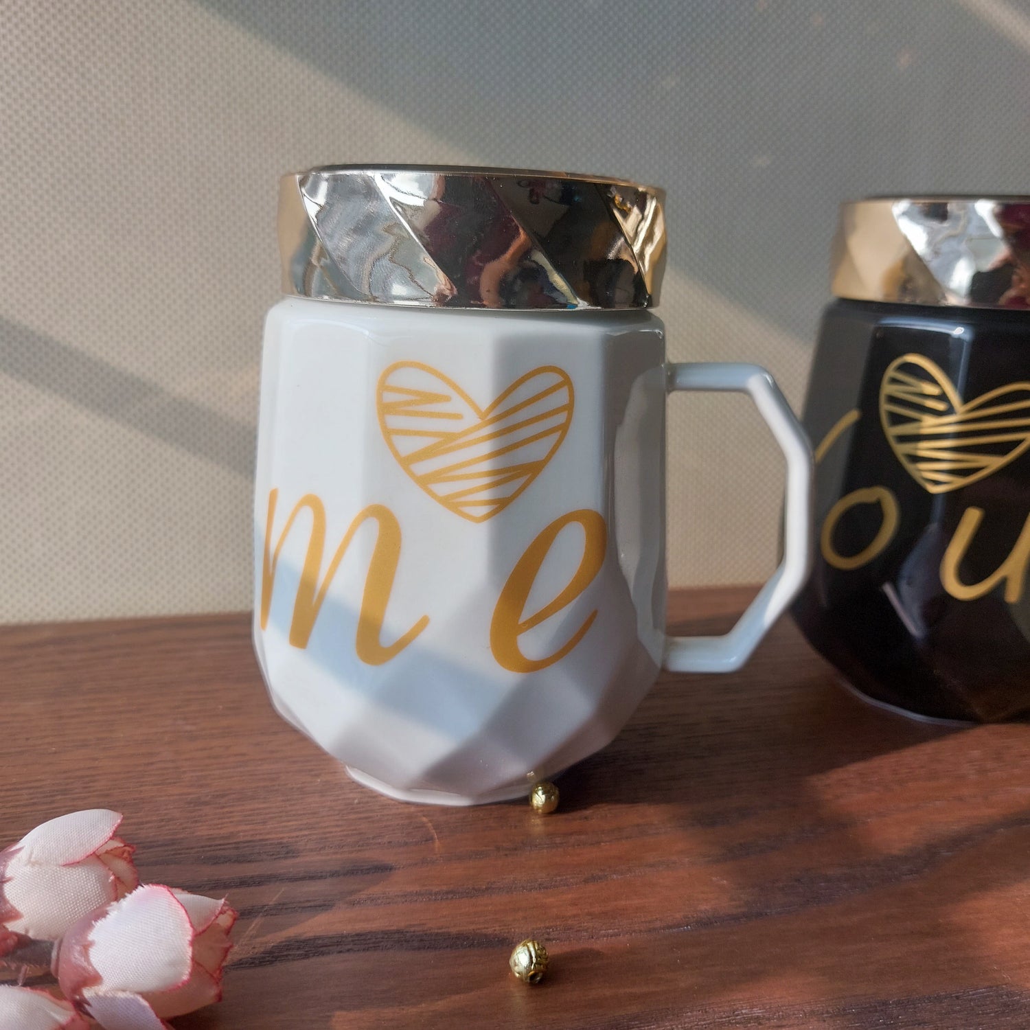 Ceramic Mugs With Lid You and Me 2pc Set