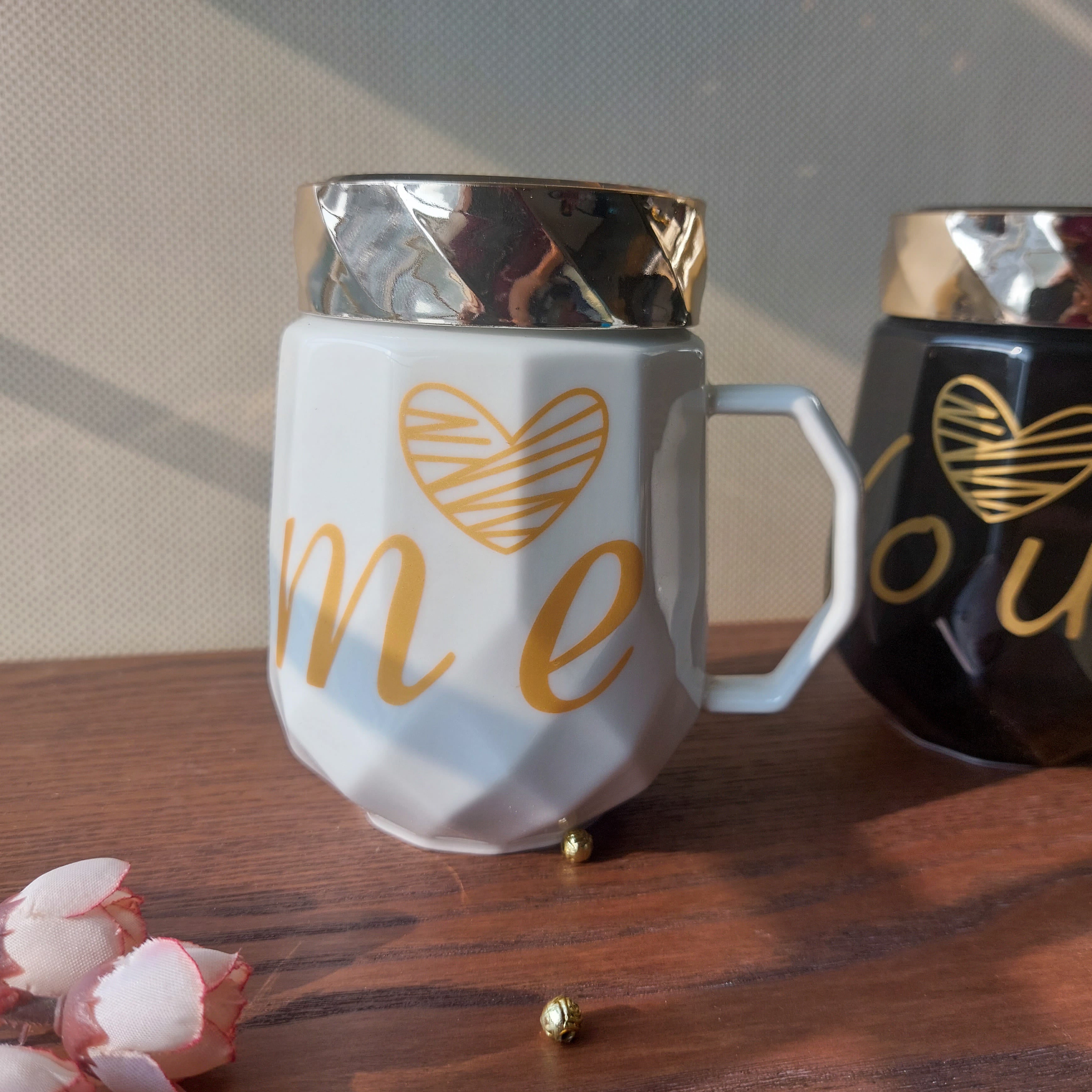 Ceramic Mugs With Lid You and Me 2pc Set