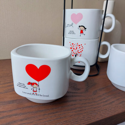 Love Messages Ceramic Mugs With Tower Stand (4 pcs set)