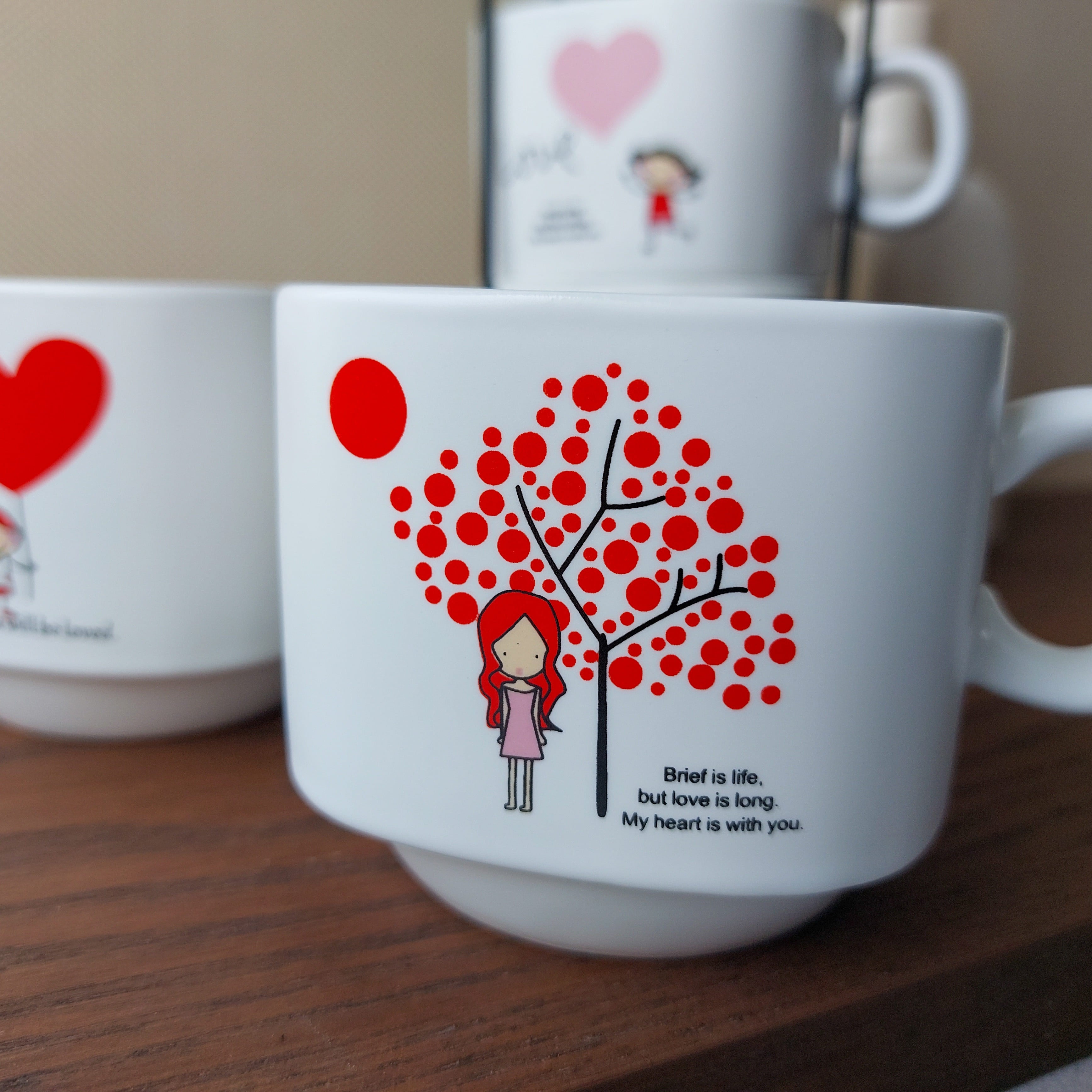 Love Messages Ceramic Mugs With Tower Stand (4 pcs set)