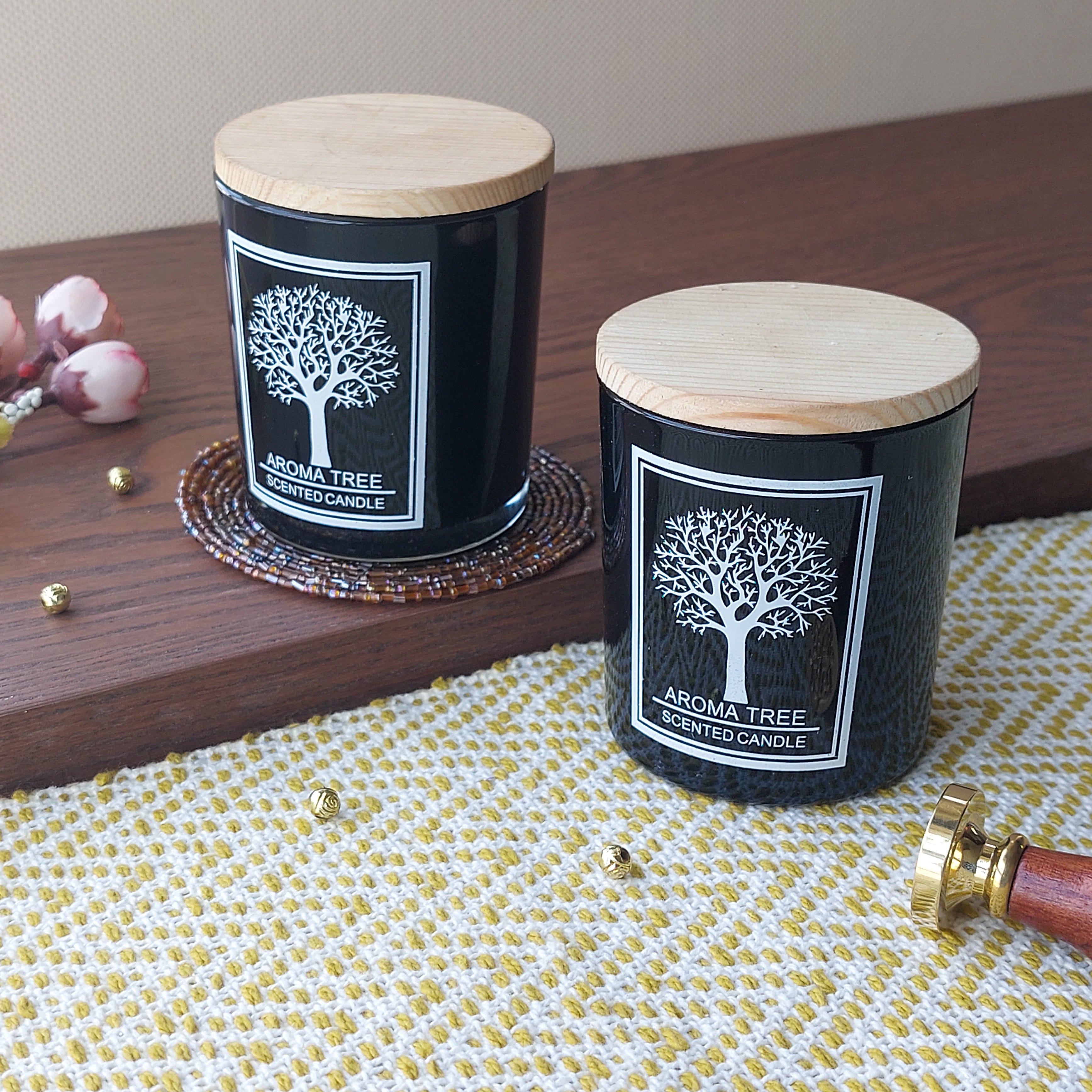 Aroma Tree Scented Candles Glass Jar With Wooden Lid