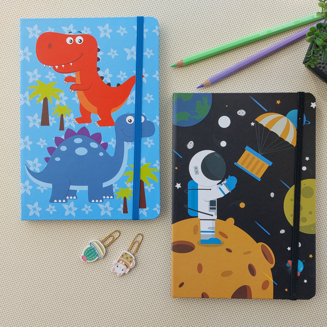 Space and Dino Themed Ruled Diaries A5