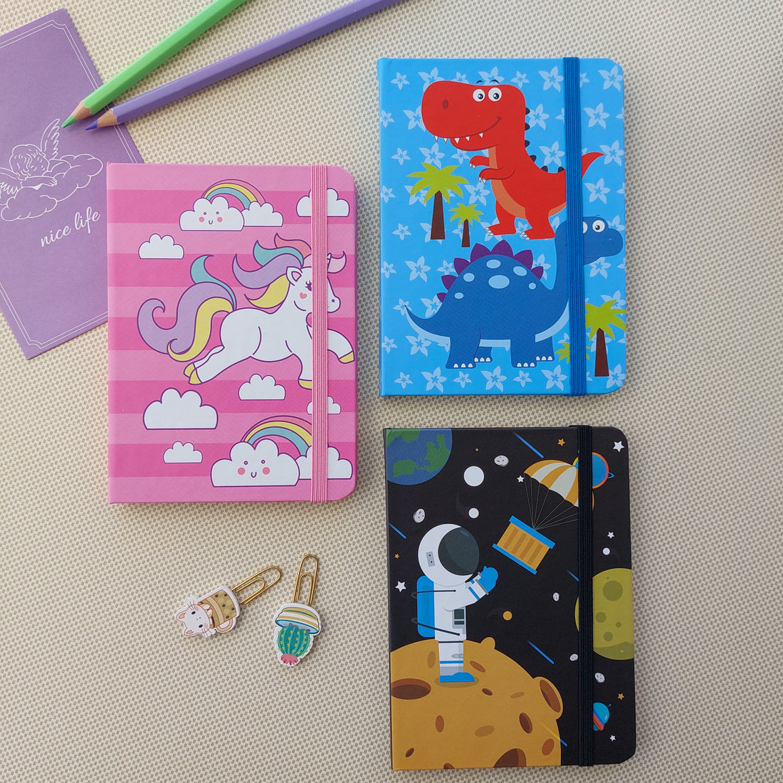 Space and Dino Themed Ruled Diaries A6