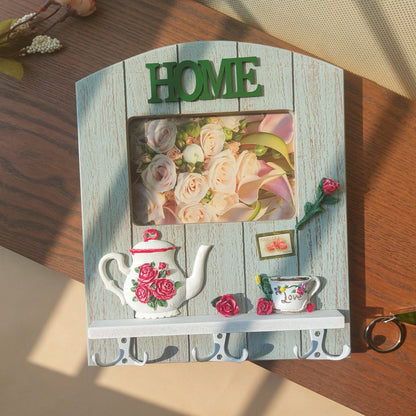 Wall Hanging Key Holder with Picture Frame Tea Pot