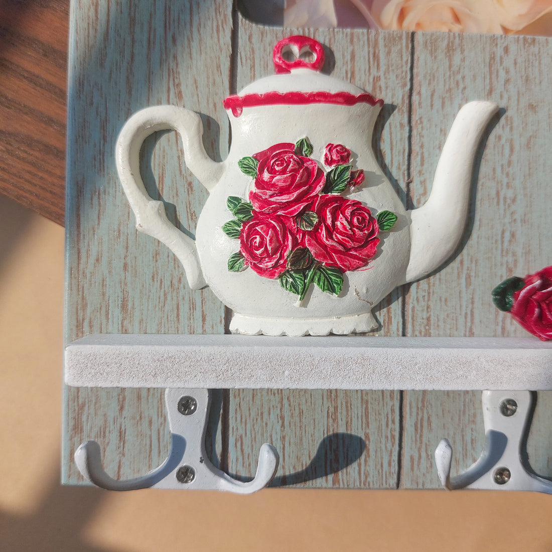 Wall Hanging Key Holder with Picture Frame Tea Pot