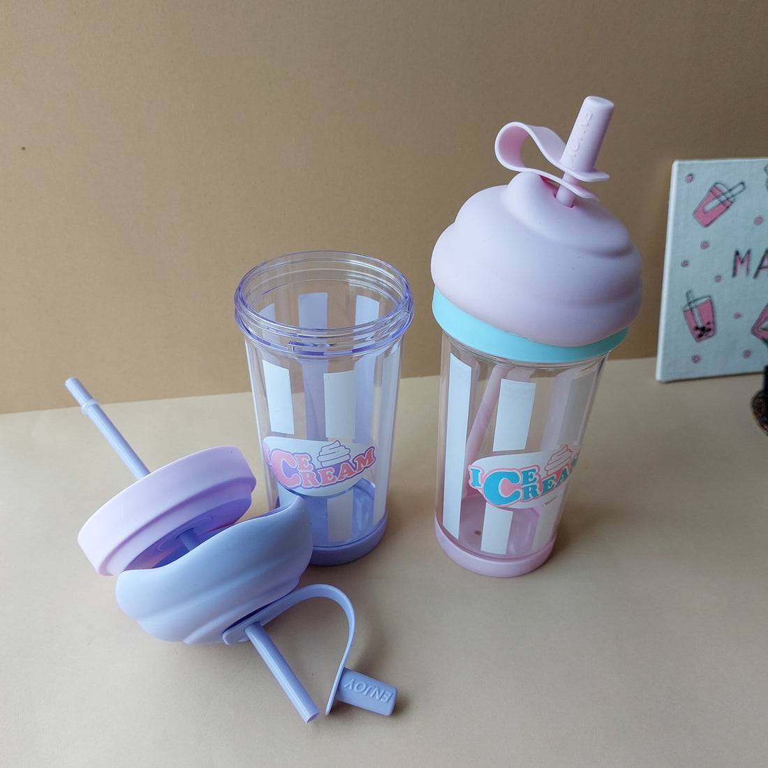 Icecream Sipper Glasses With Straw 500ml