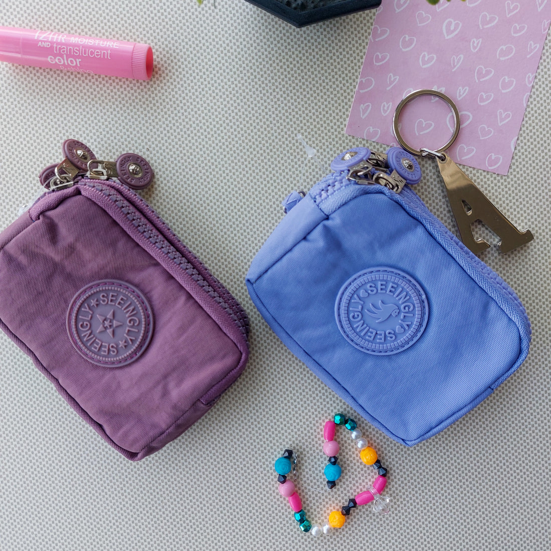 Seeingly Small Pouches Mauve and Purple - 3 Zip