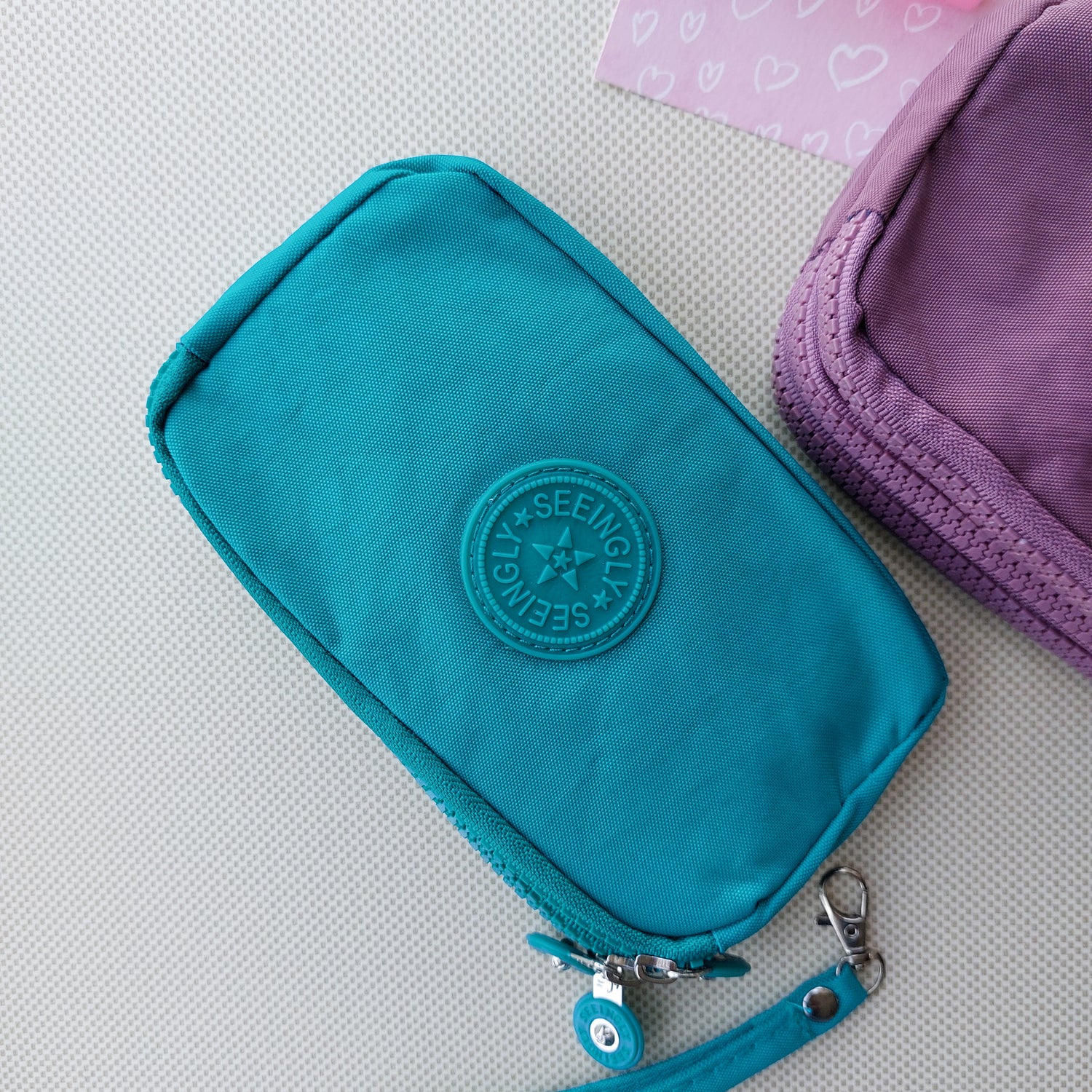 Seeingly Big Pouches Mauve and Teal 3 Zips