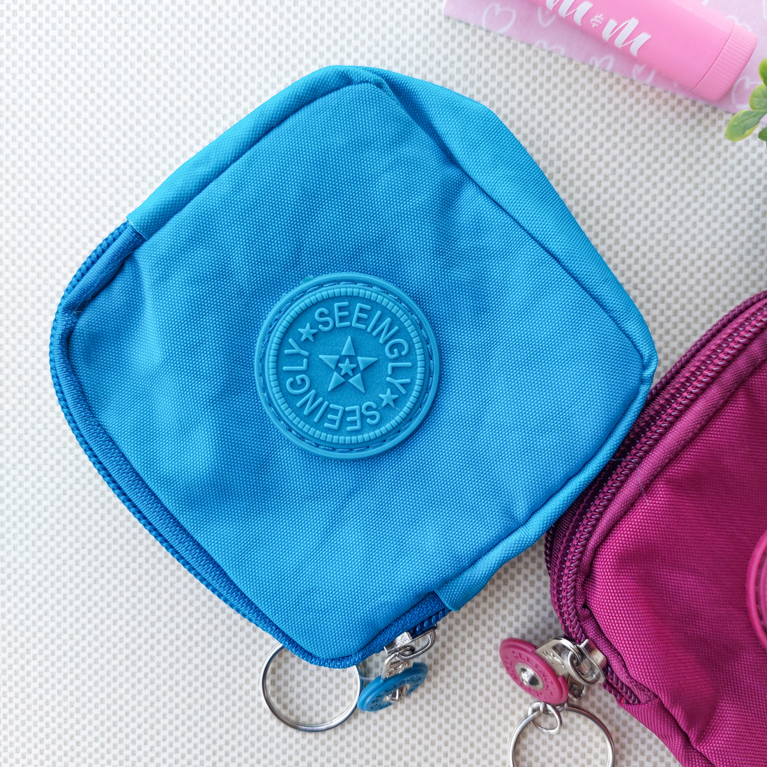 Seeingly Pouches Square Blue and Magenta 2 Zips