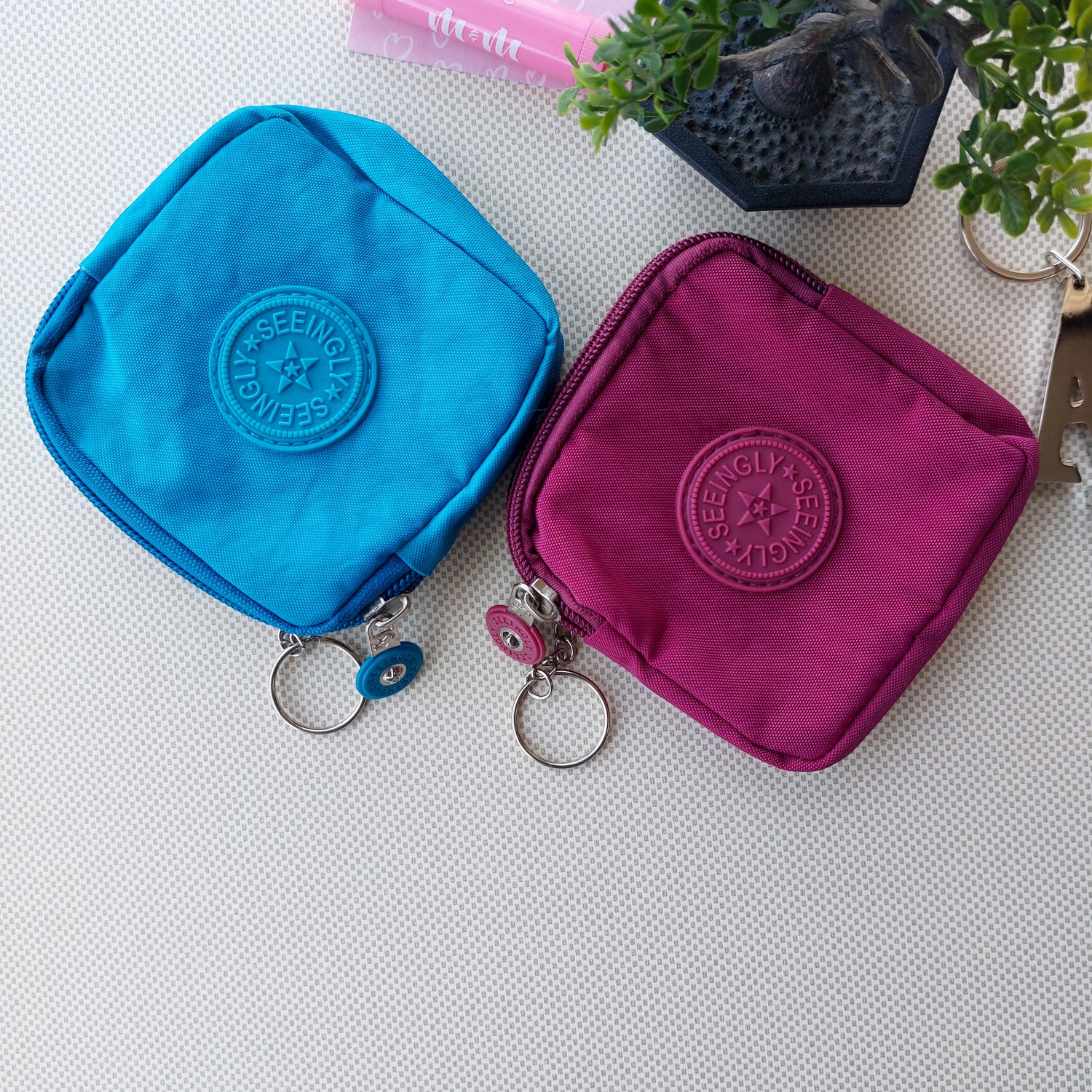 Seeingly Pouches Square Blue and Magenta 2 Zips