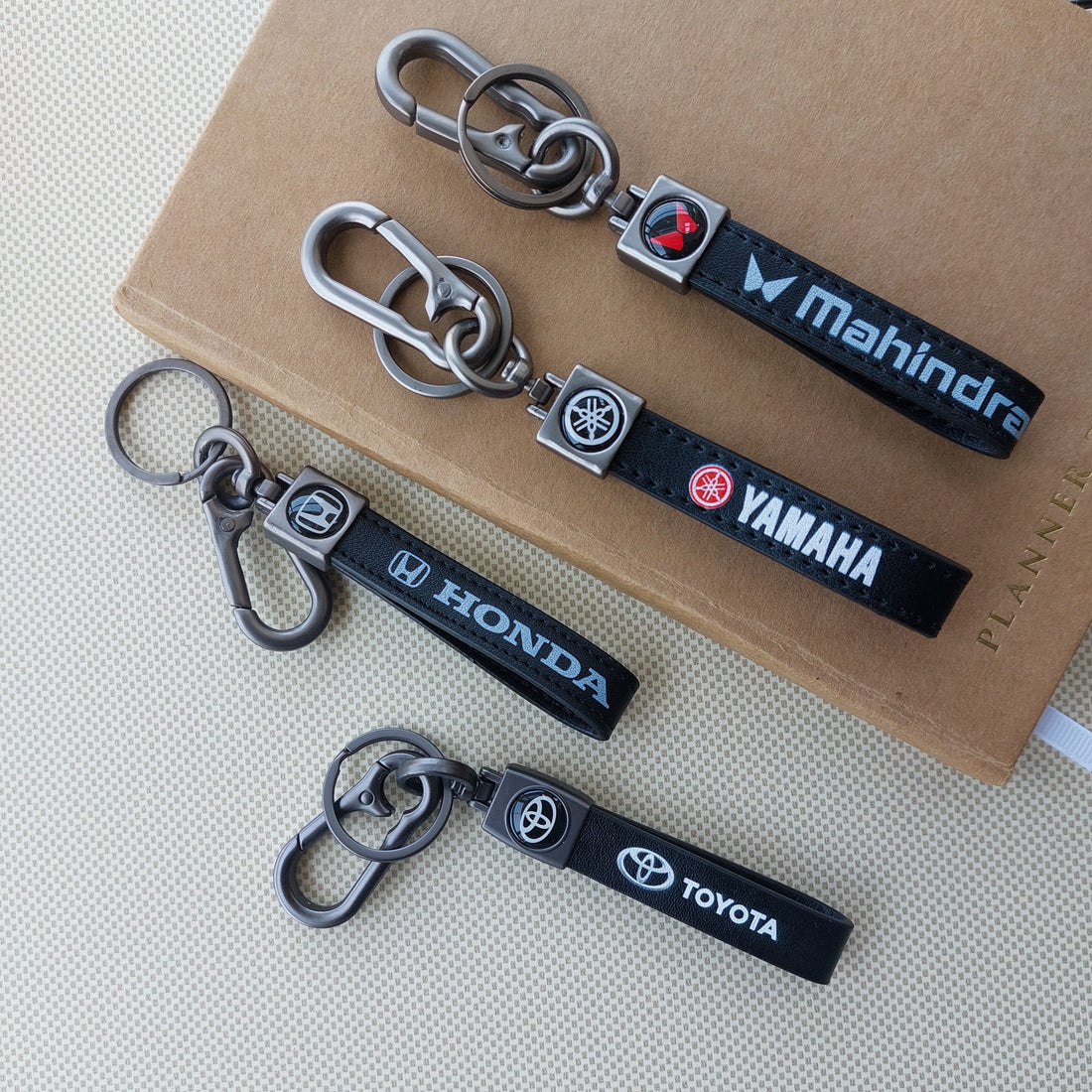 Black Leather Car Logo Keychains