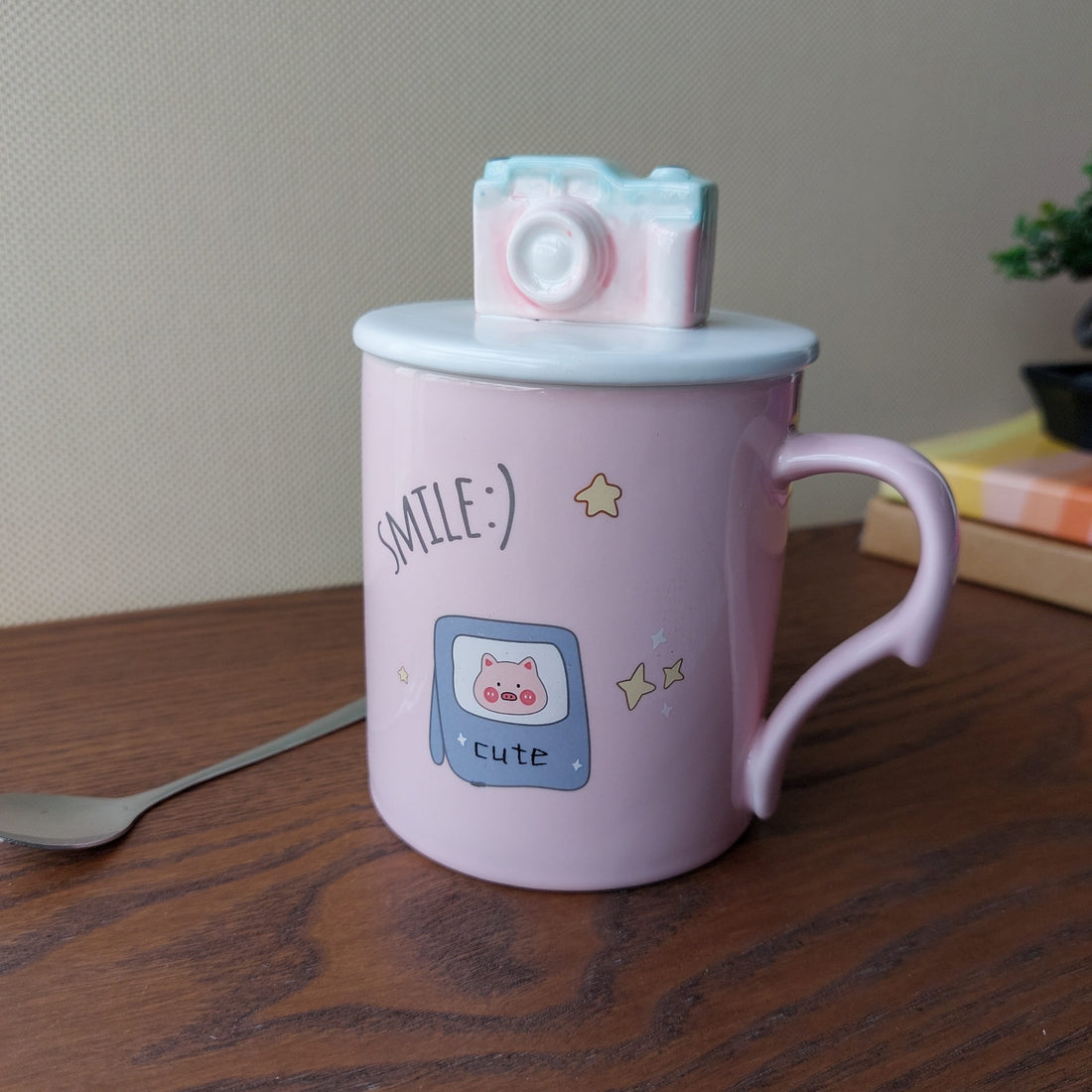 Camera Ceramic Mugs With Lid and Spoon
