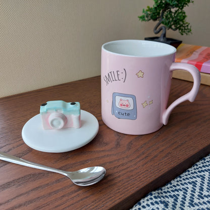 Camera Ceramic Mugs With Lid and Spoon