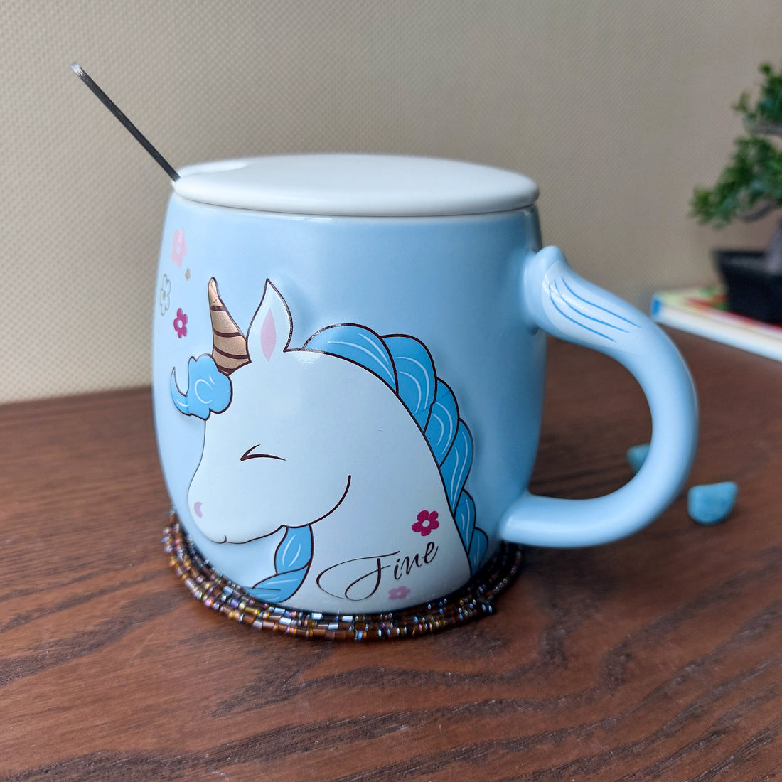 Unicorn Ceramic Mugs with Spoon and Lid