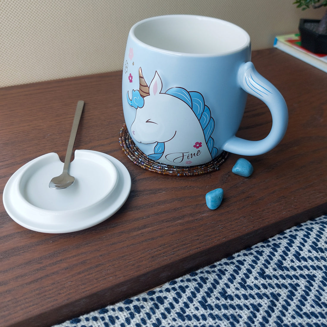Unicorn Ceramic Mugs with Spoon and Lid