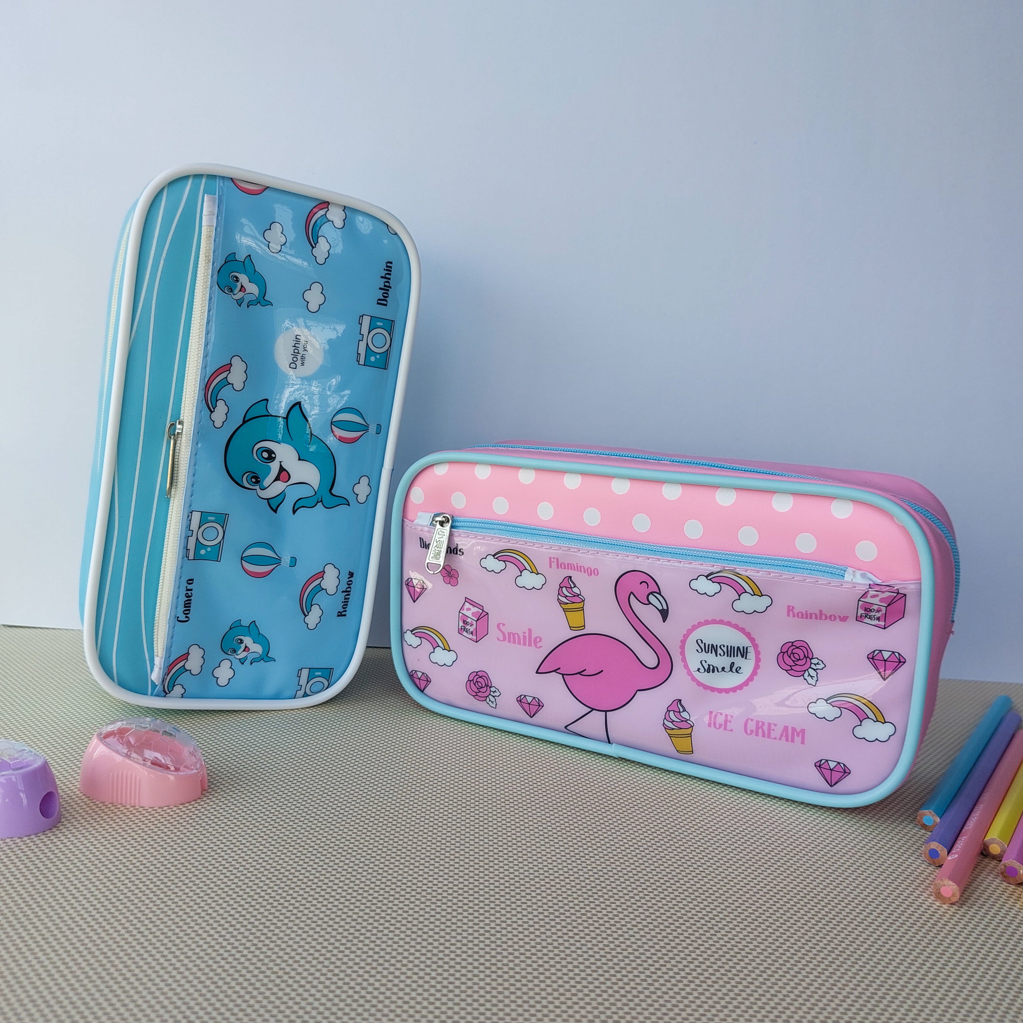 Compass Pouches Flamingo and Dolphin