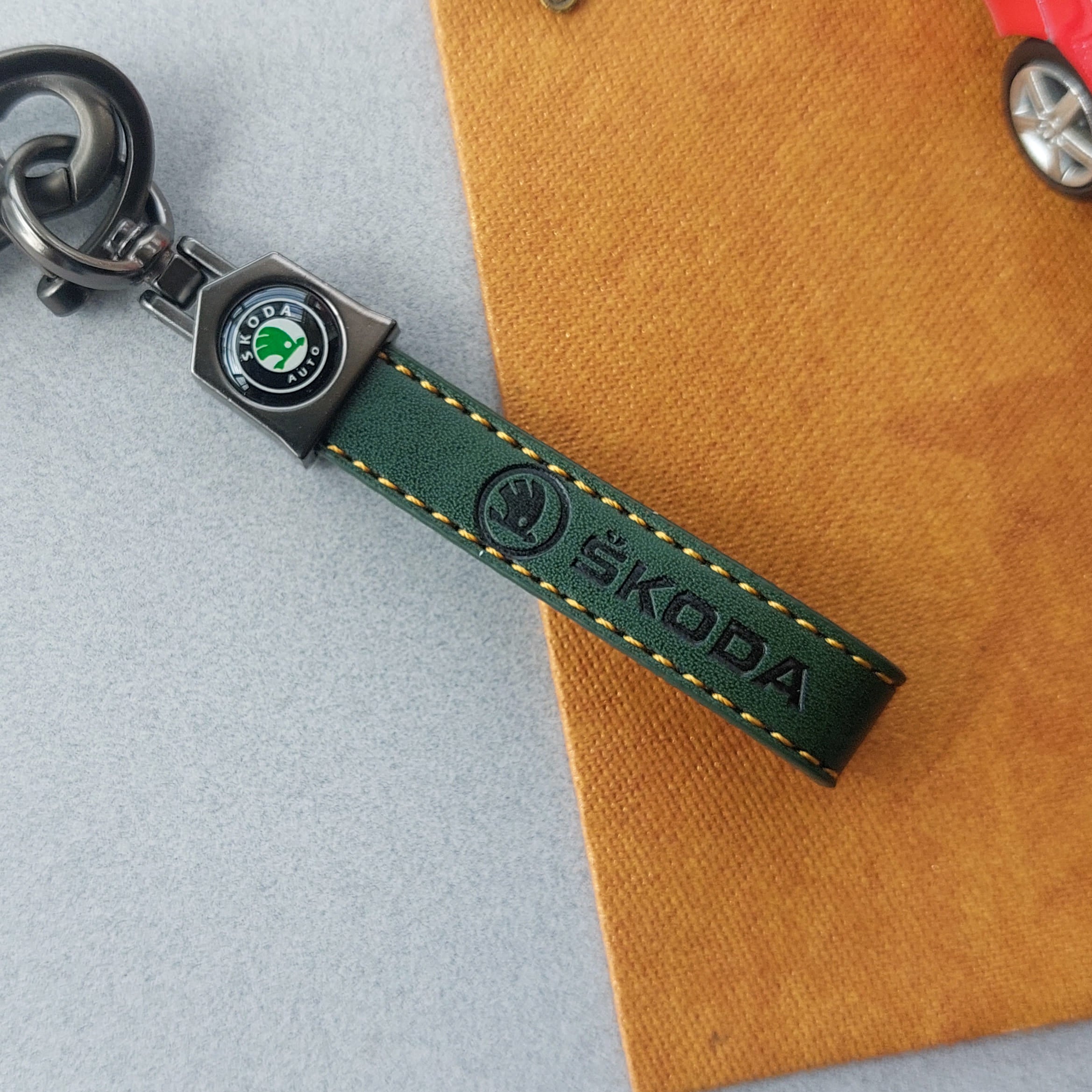 Skoda Car Logo Leather Keychains
