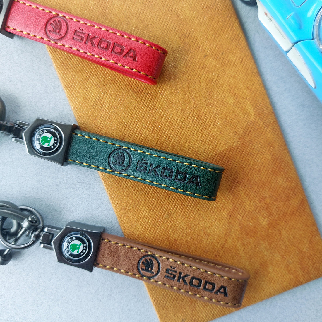 Skoda Car Logo Leather Keychains