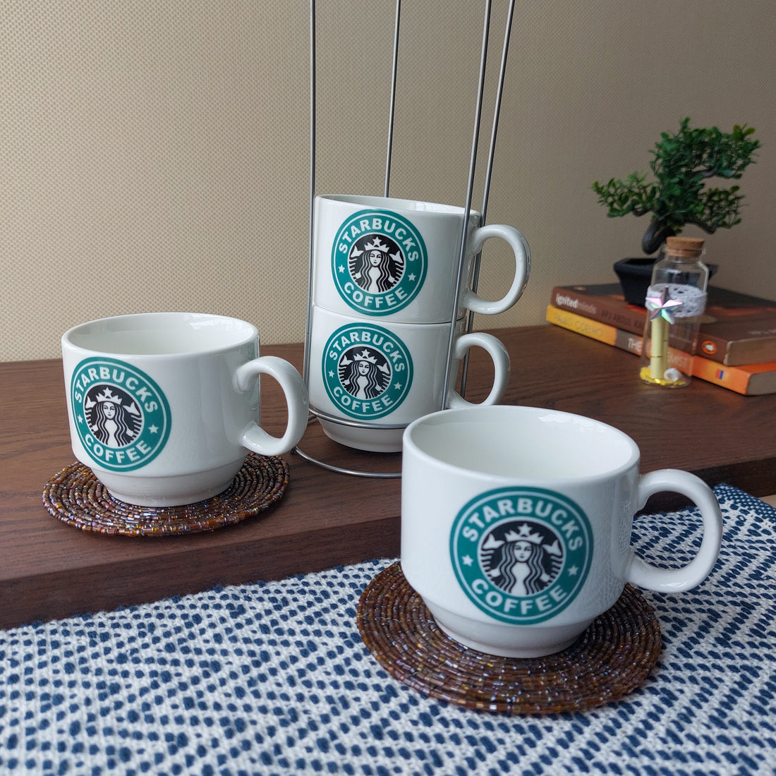 Starbucks Cups 4Pc Set With Tower Stand