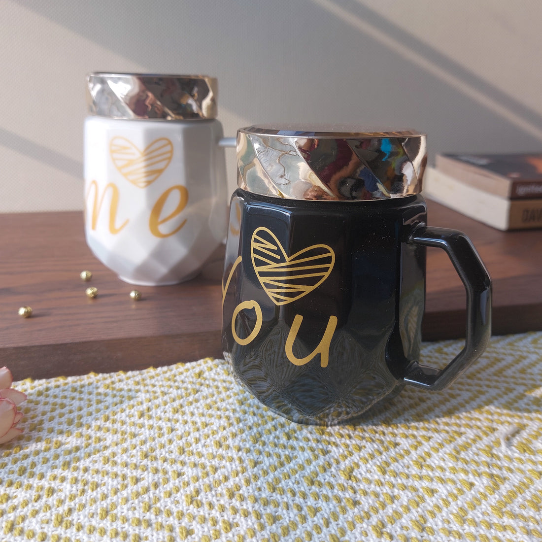 Ceramic Mugs With Lid You and Me 2pc Set