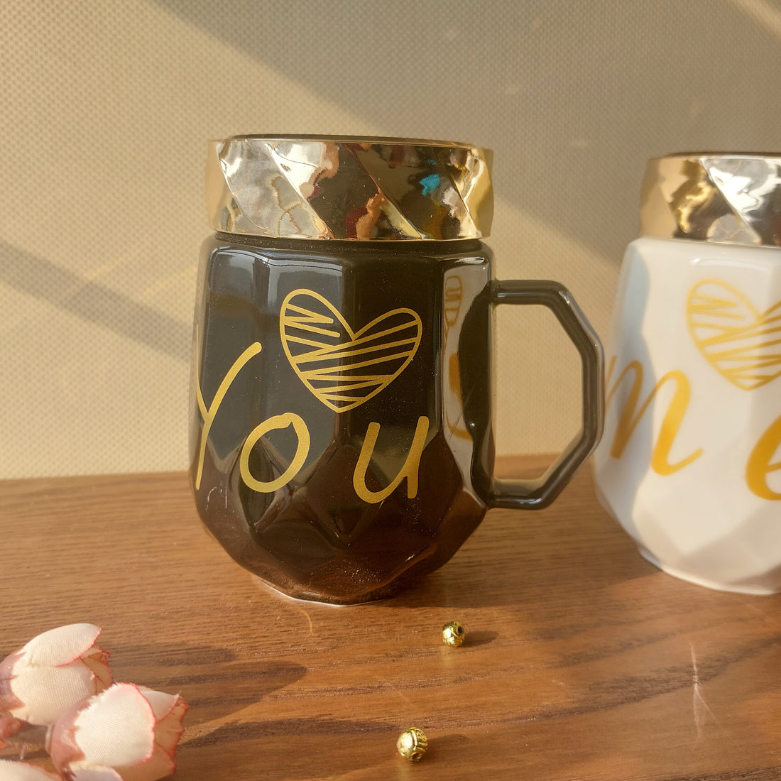 Ceramic Mugs With Lid You and Me 2pc Set