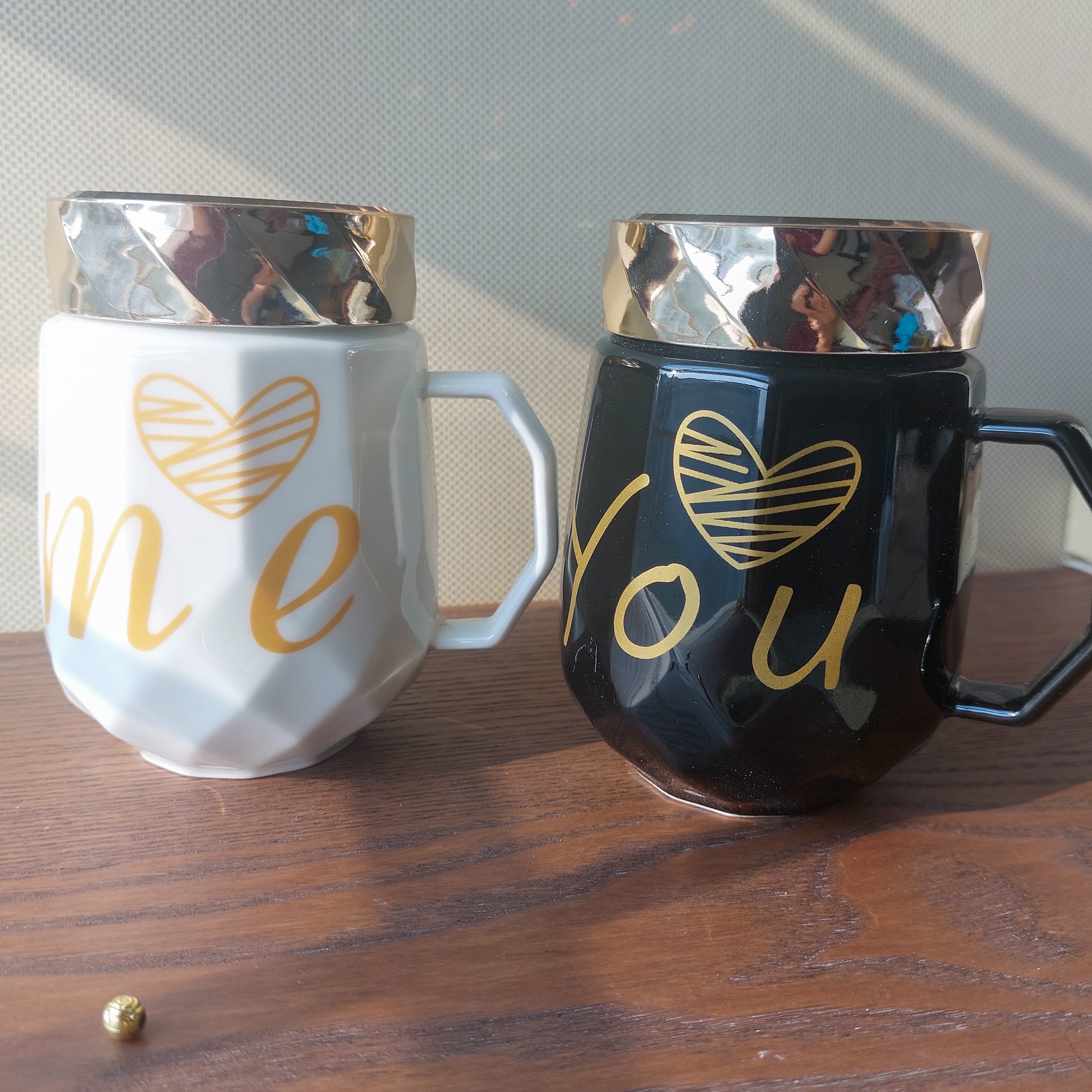 Ceramic Mugs With Lid You and Me 2pc Set